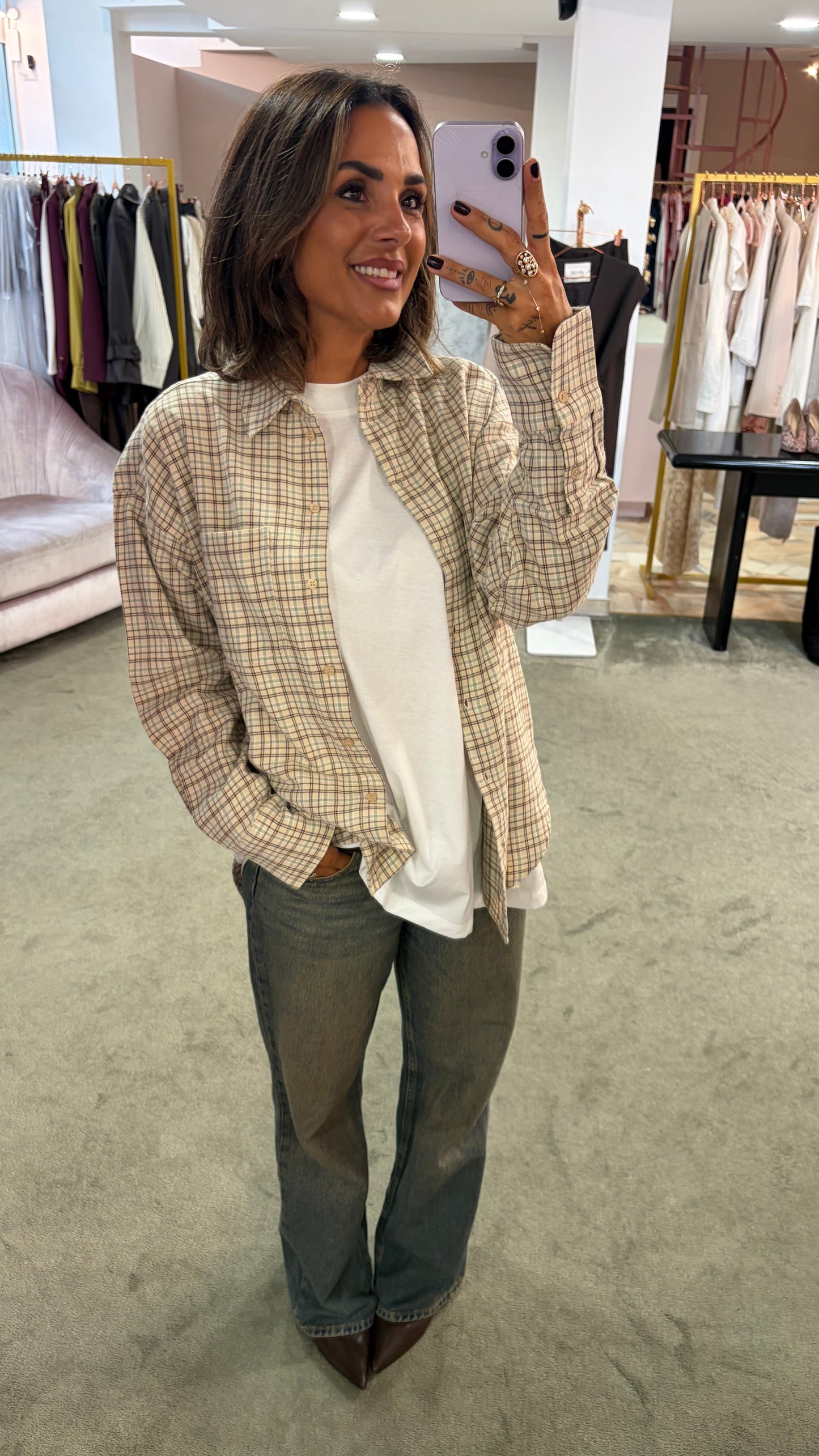 Camicia a quadri beige jx