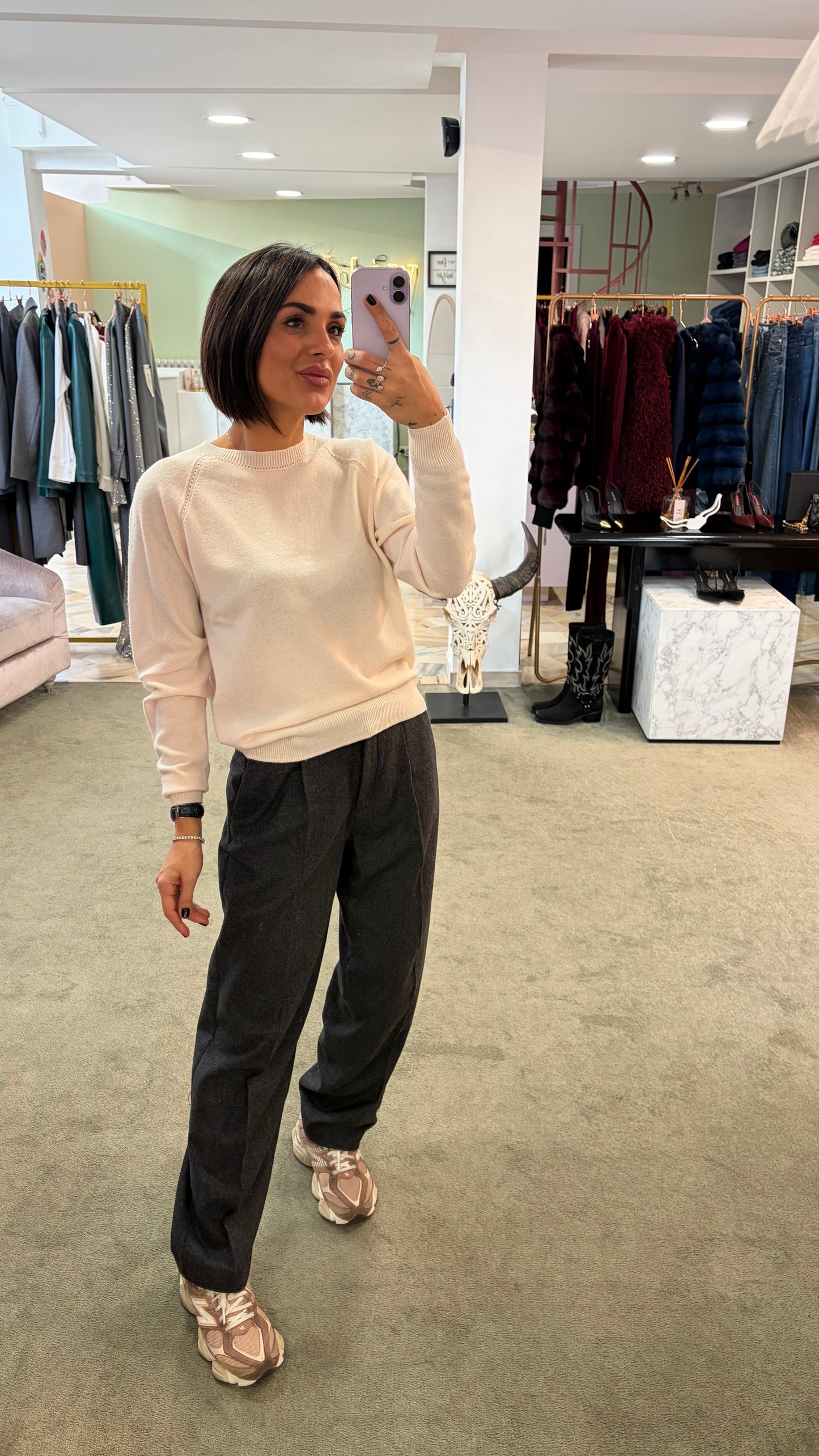 Maglione girocollo crema manica raglan fr