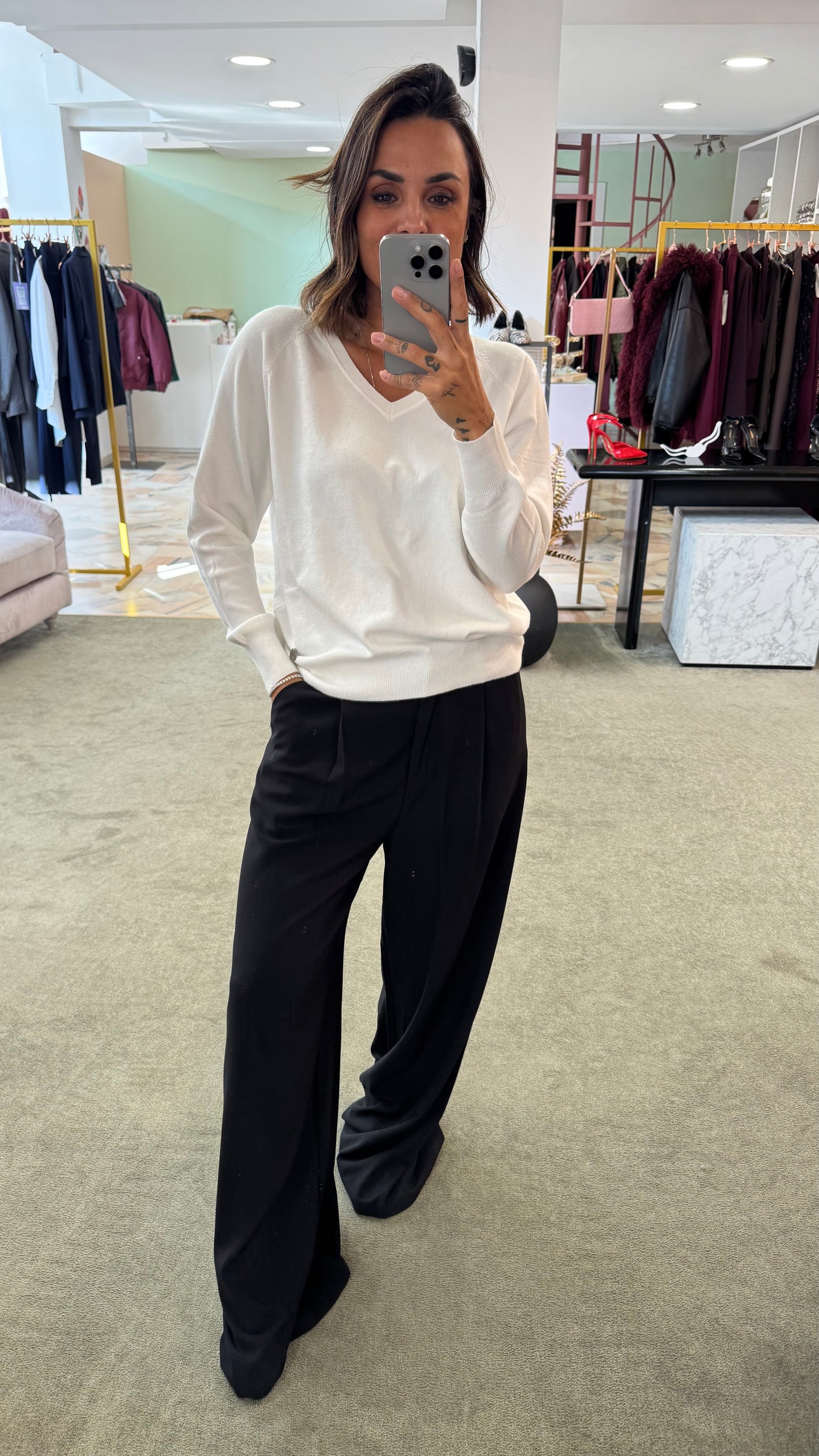 Pantaloni neri venus con pences wide leg sy