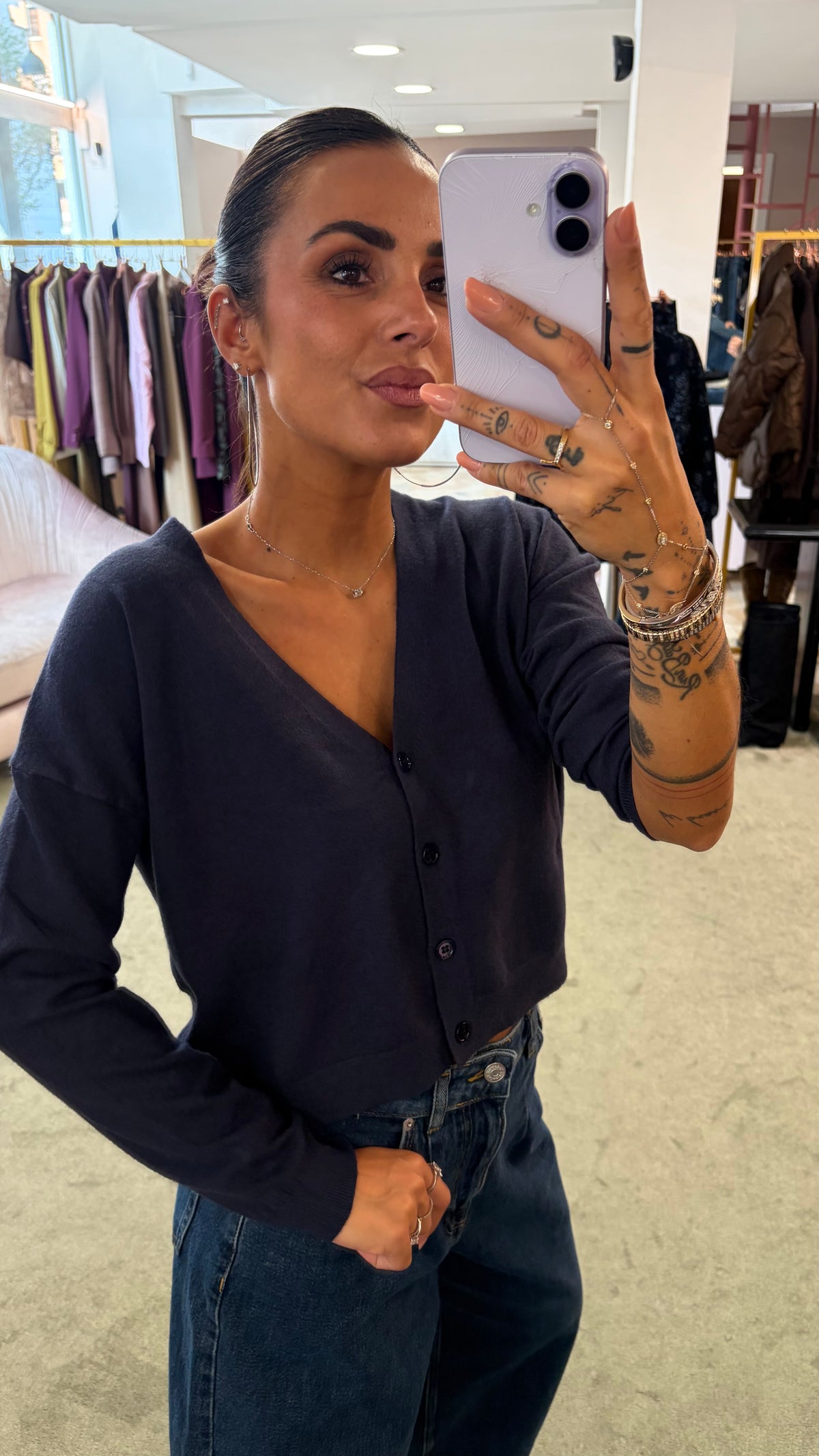 Cardigan blu misto lana tk