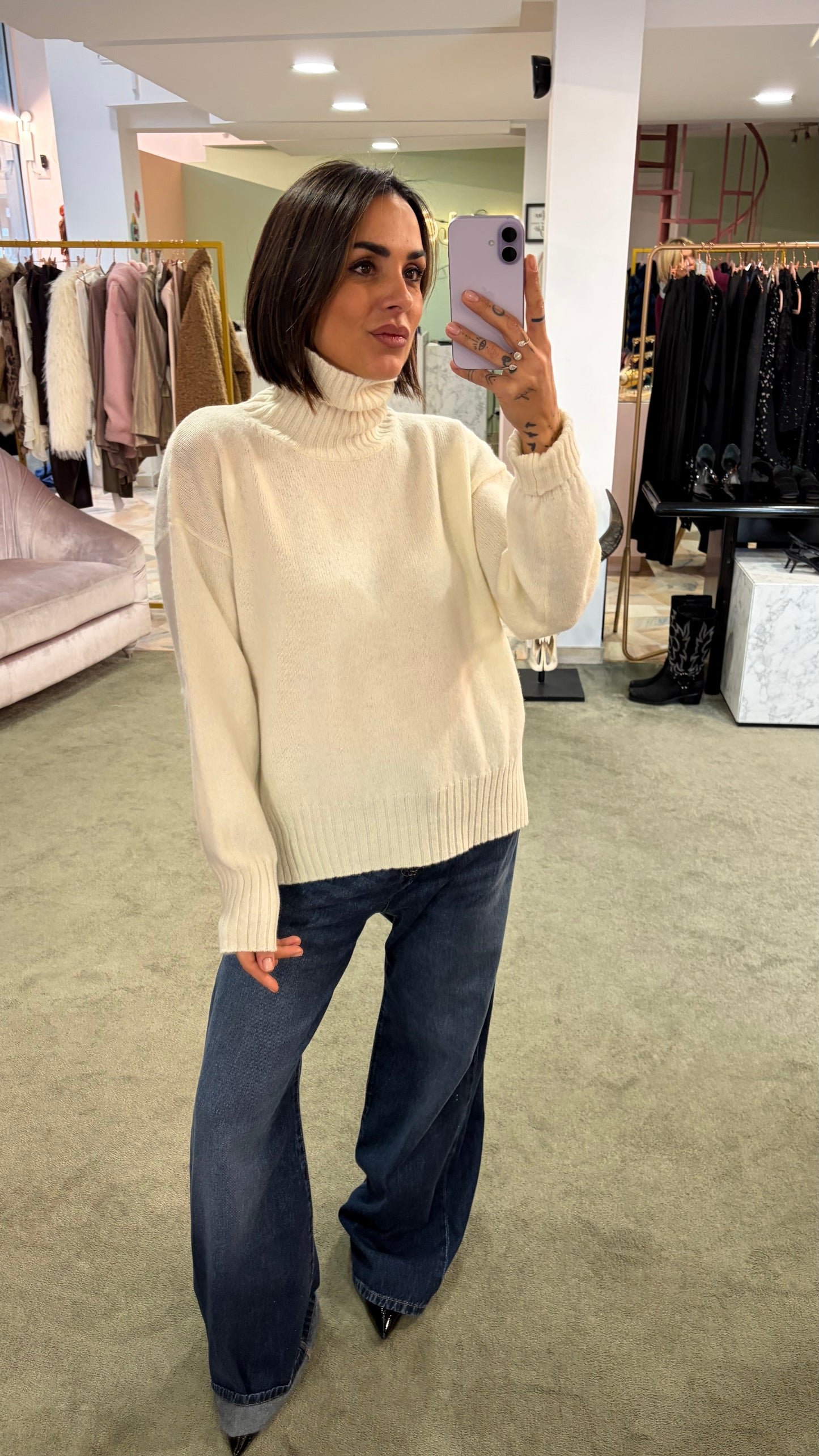 Dolcevita panna a scatoletta in lana Irish