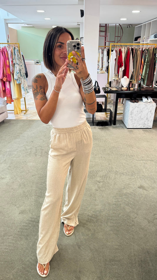Pantaloni beige con elastico in vita jx