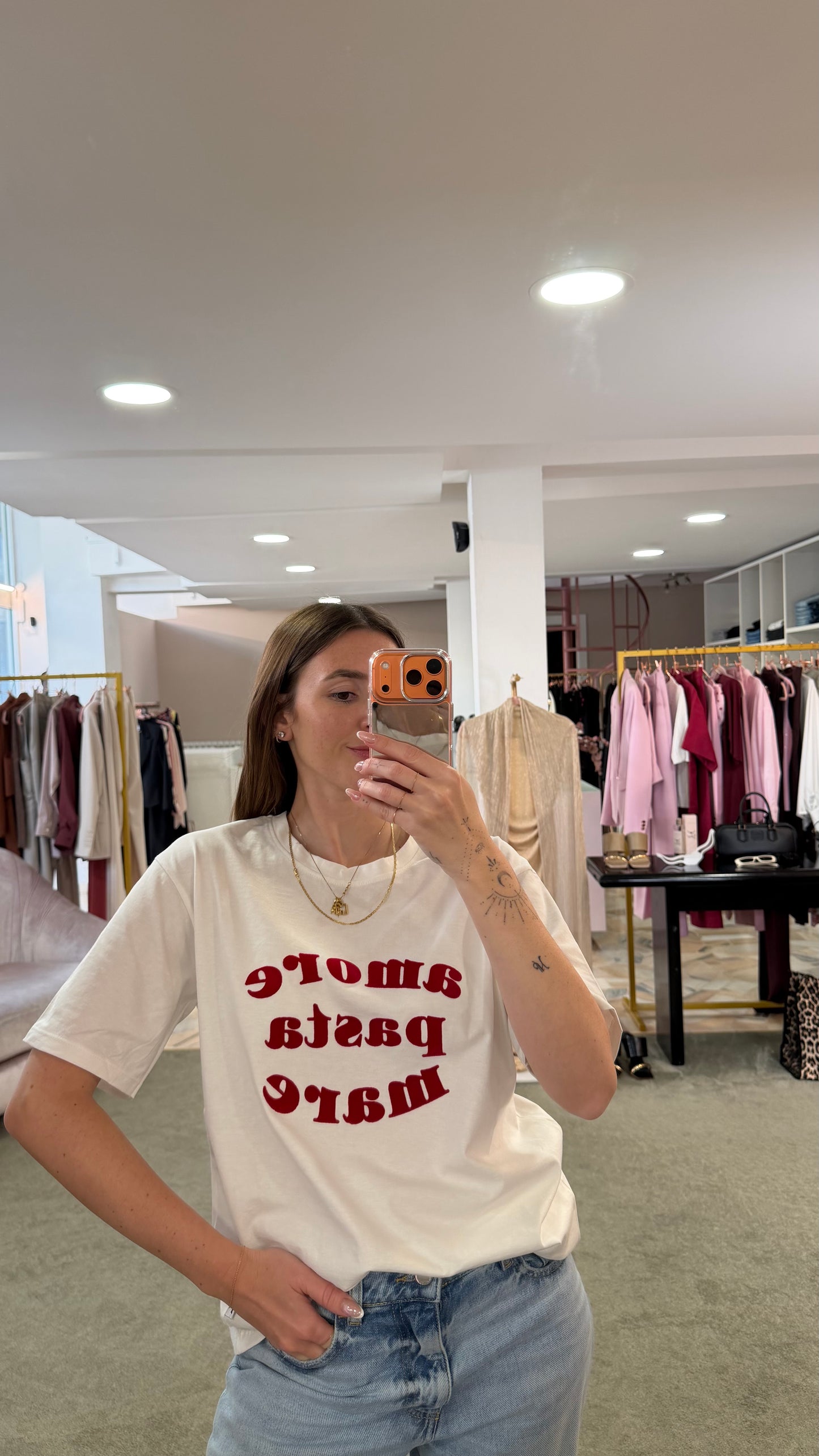 T-shirt bianca amore,pasta,mare