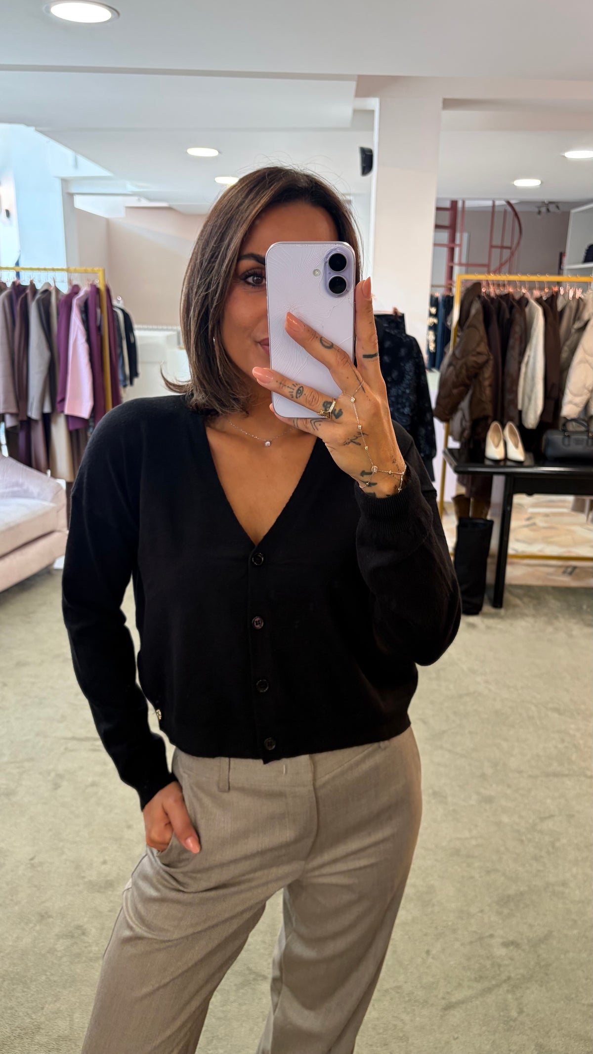 Cardigan nero mini misto lana tk