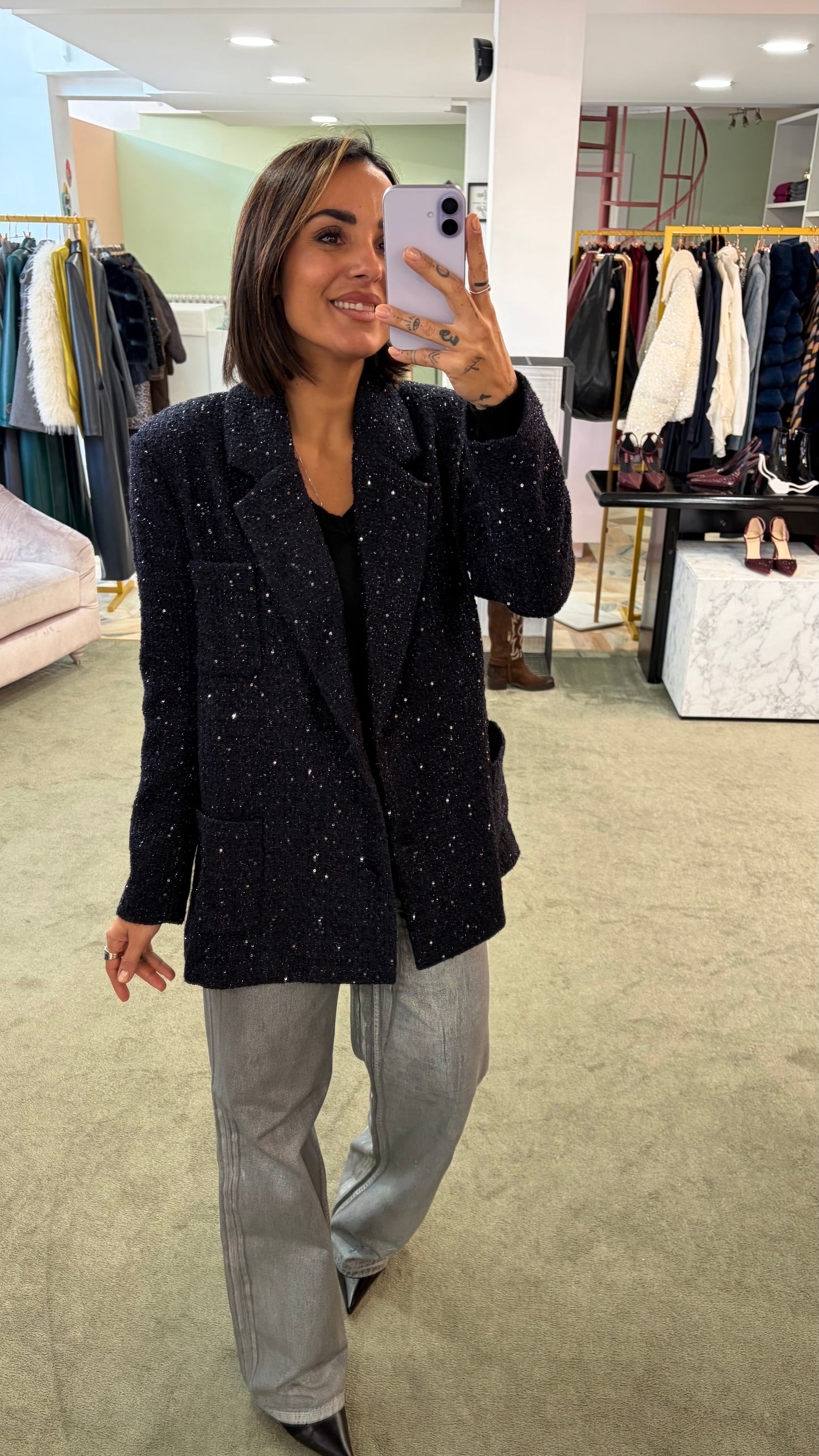 Blazer blu notte oversize in bouclè tw