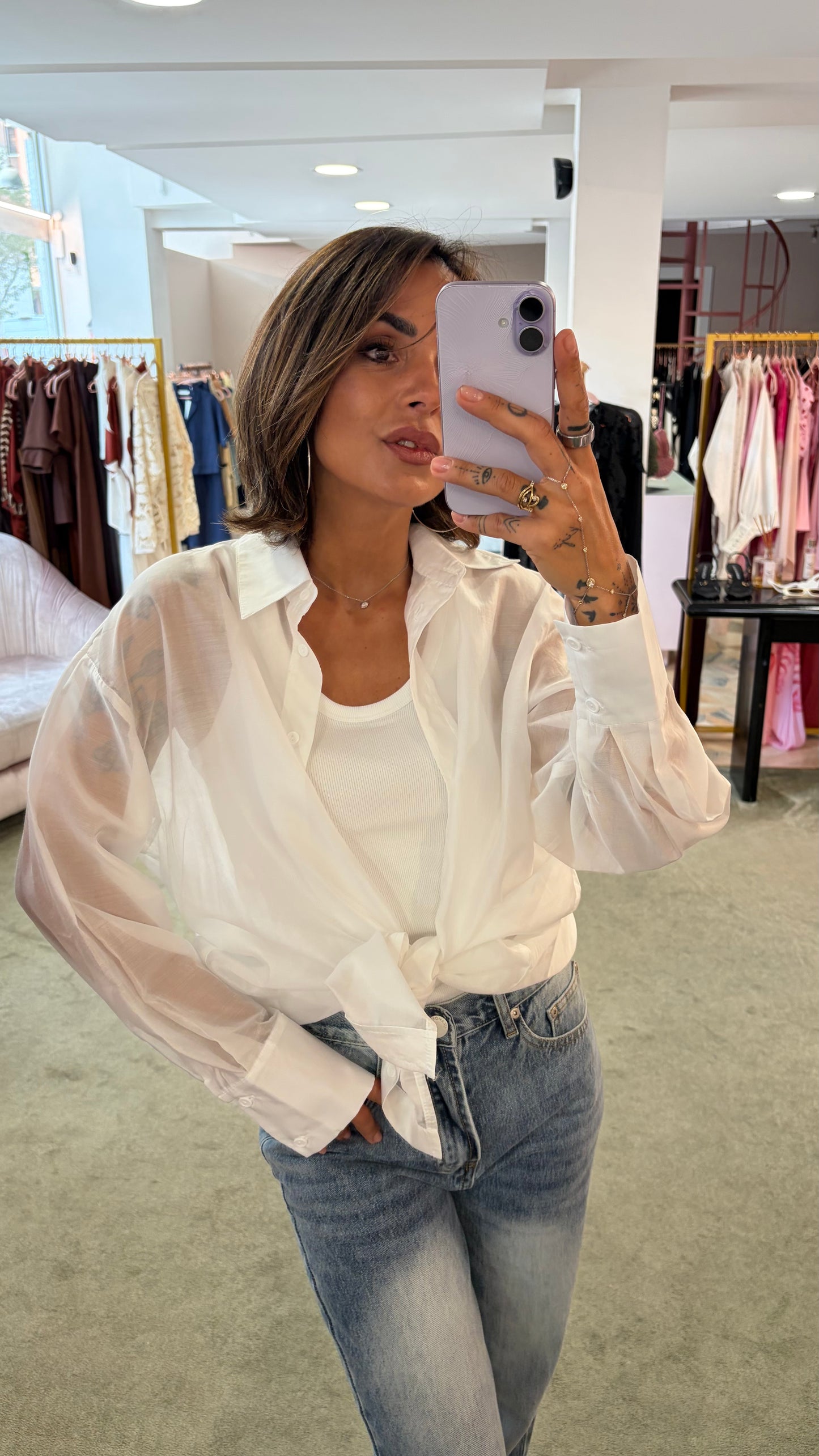 Camicia over bianca trasparente gl
