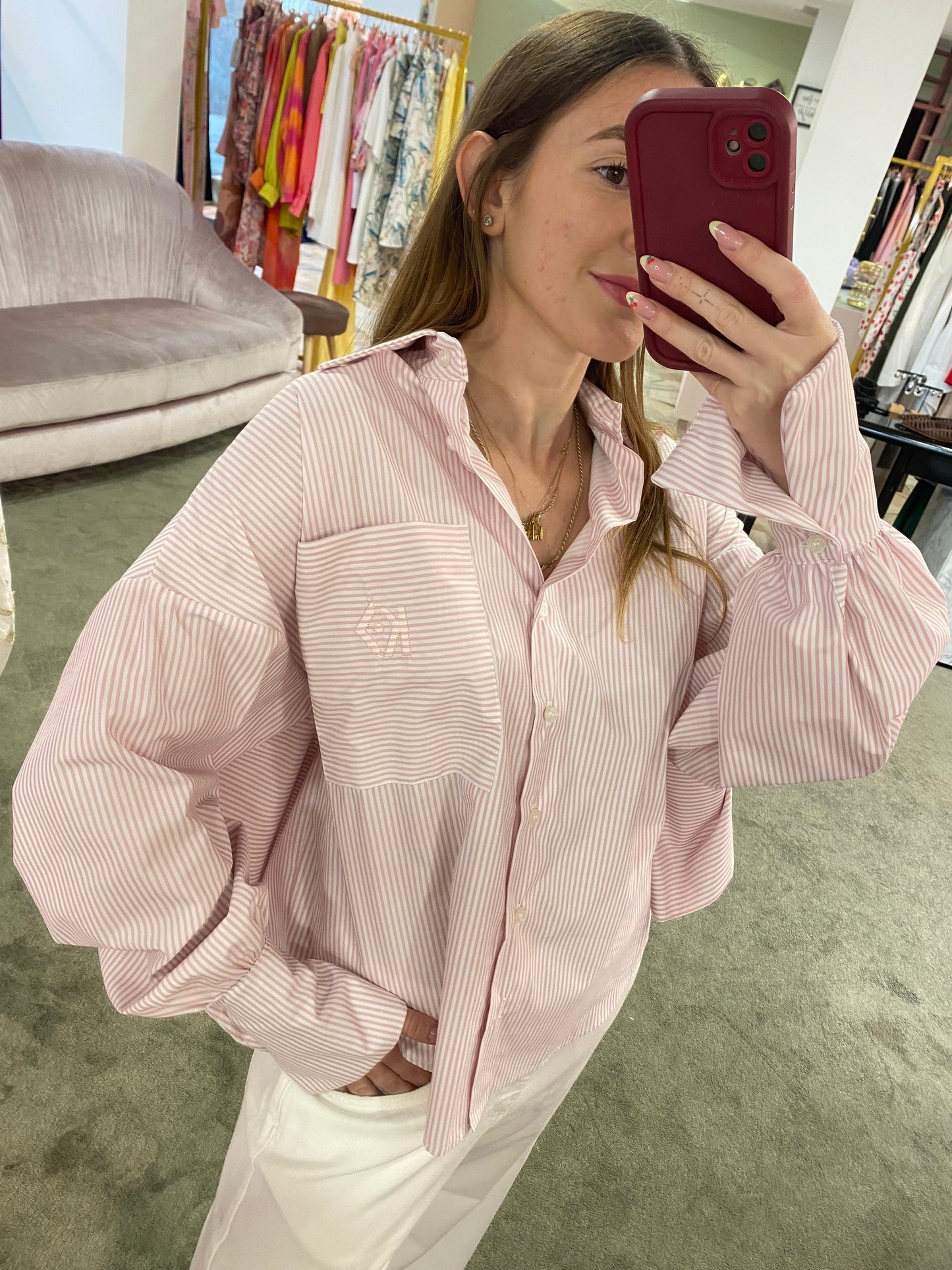 Camicia rosa a righe schiena scoperta ks