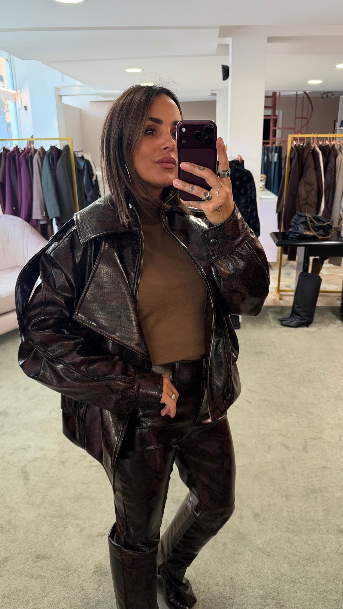Bomber pitonato marrone in ecopelle Actualee