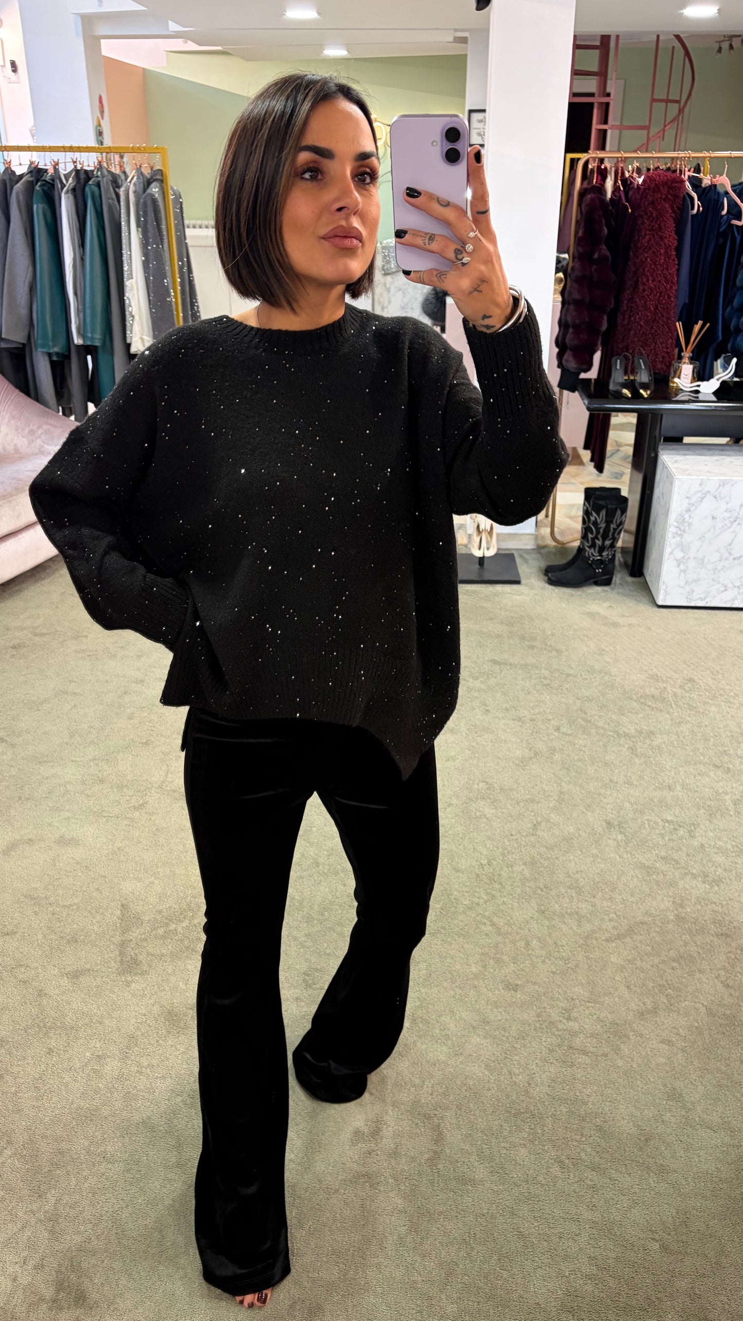 Maglione over nero con micropaillettes bj