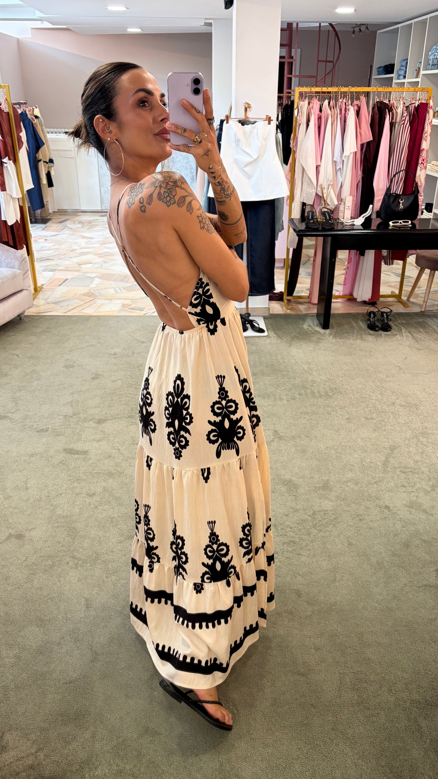 Abito lungo beige fantasia damascata bj