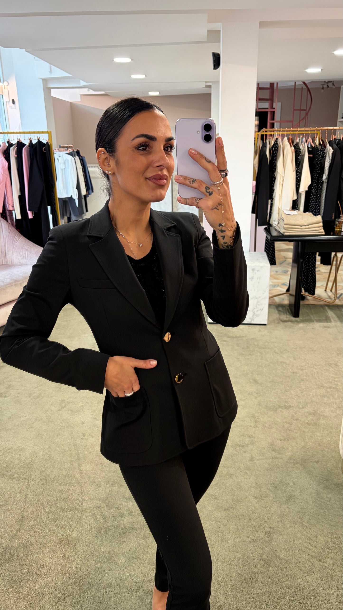 Blazer slim nero punto milano due bottoni pe26