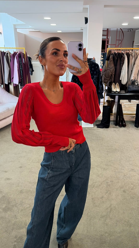 Maglia rossa girocollo maniche lunghe a righe fr
