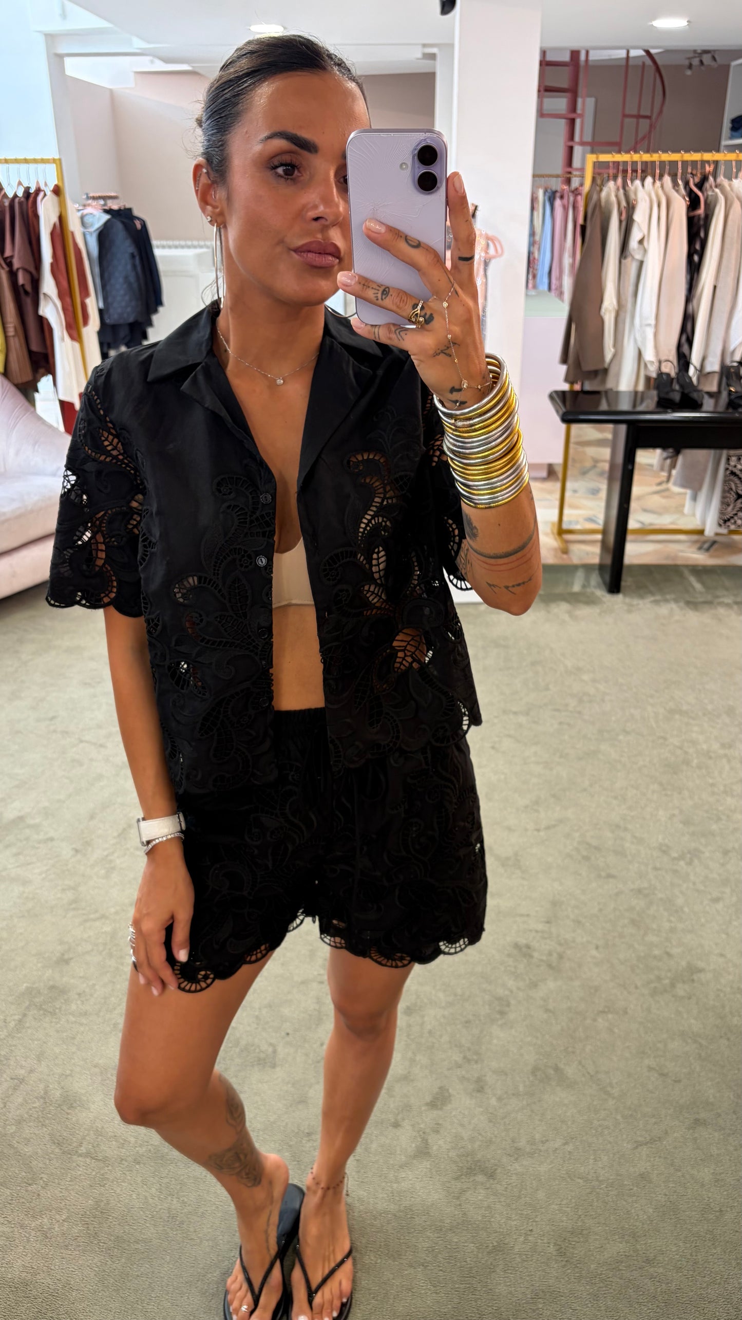 Shorts nero in pizzo gl