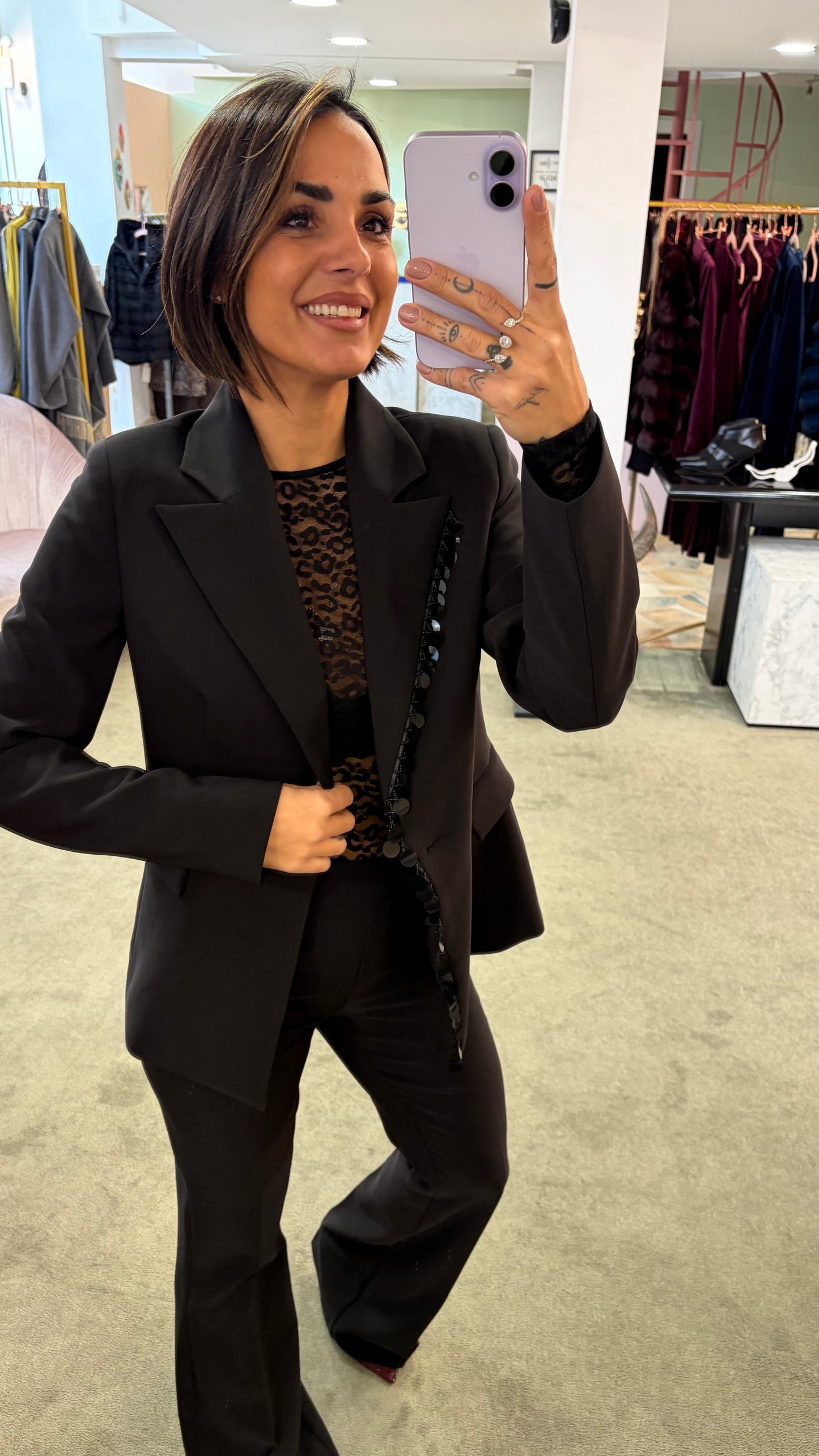 Blazer nero con rever in paillettes fr