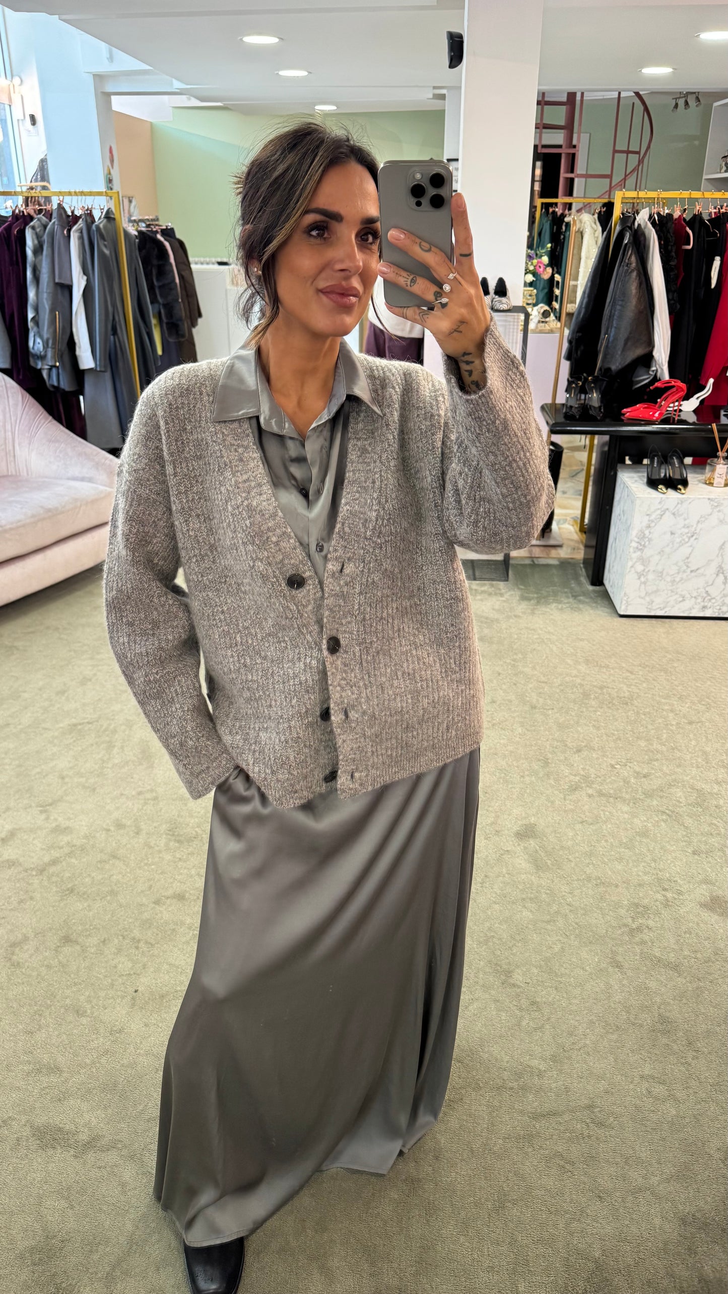 Cardigan over grigio melange a costine sl