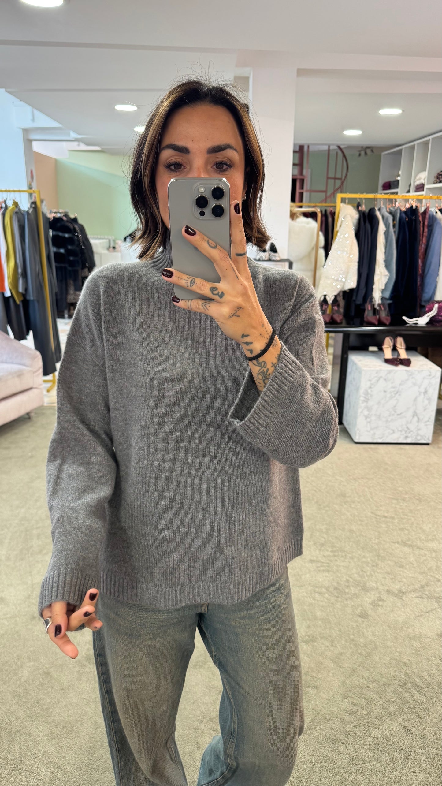 Maglione lupetto grigio melange sl
