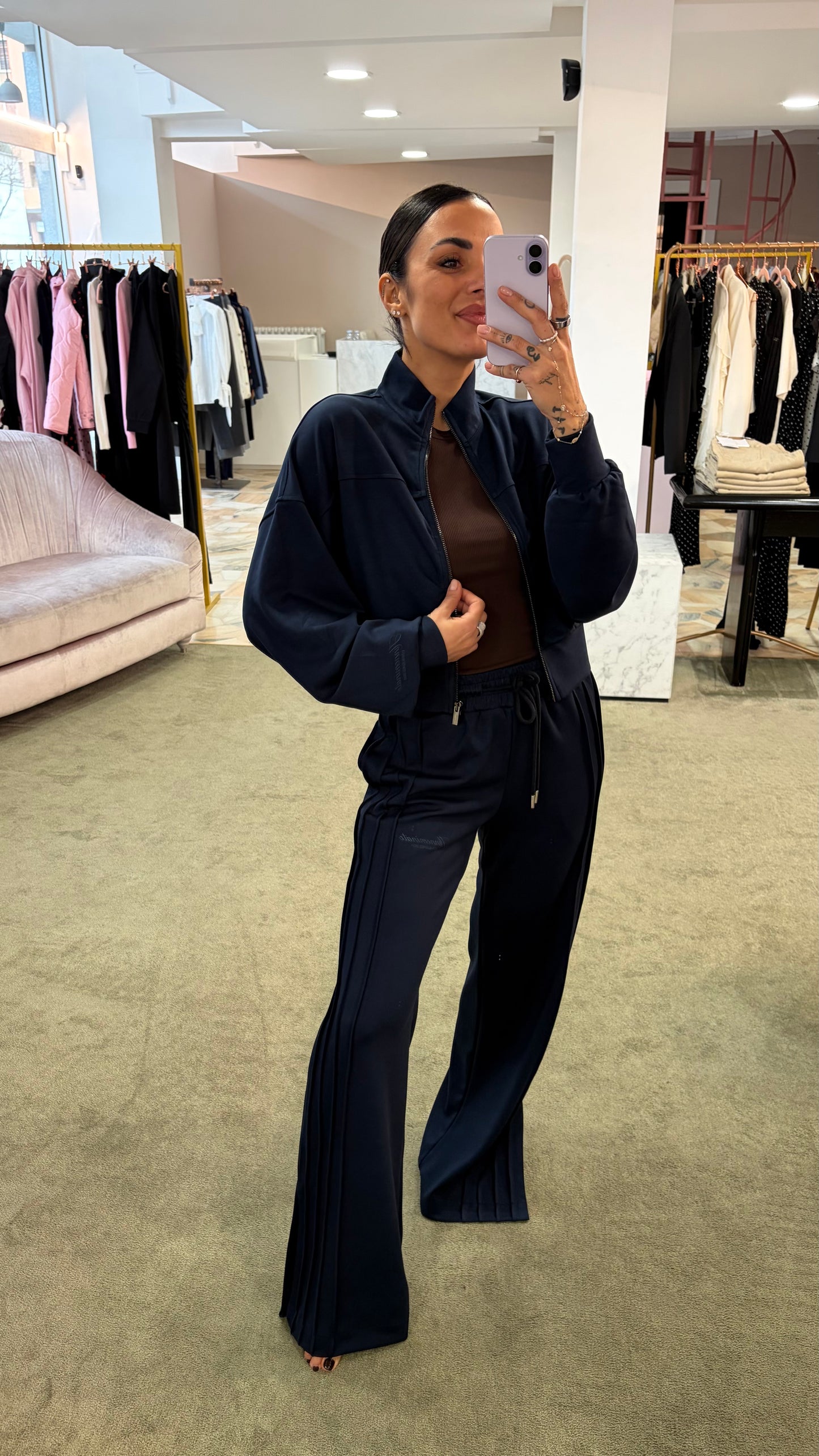 Felpa blu scuro crop con zip Hinnominate