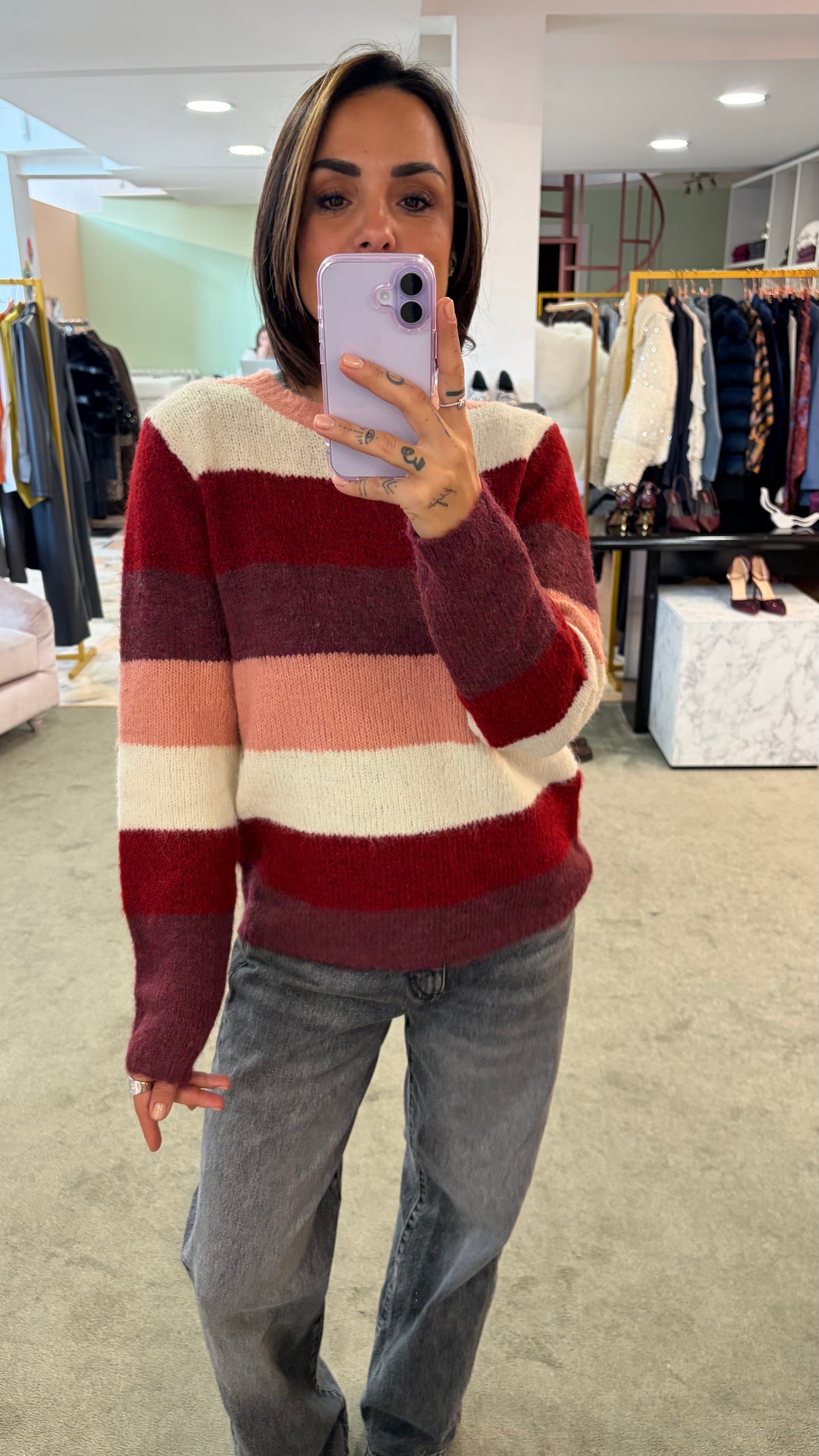 Maglione a righe multicolor girocollo sy