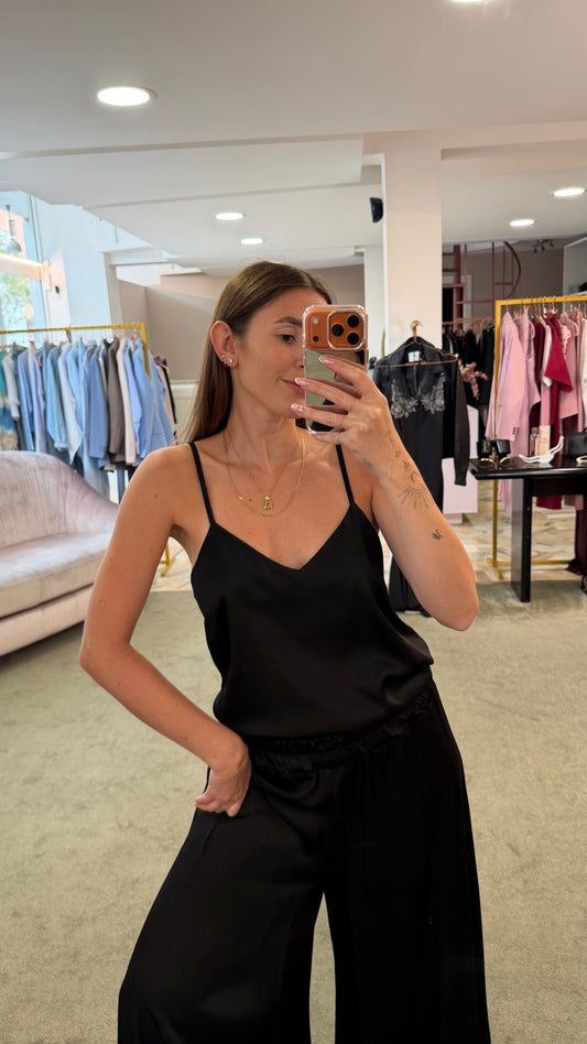 Canotta nera in satin ay