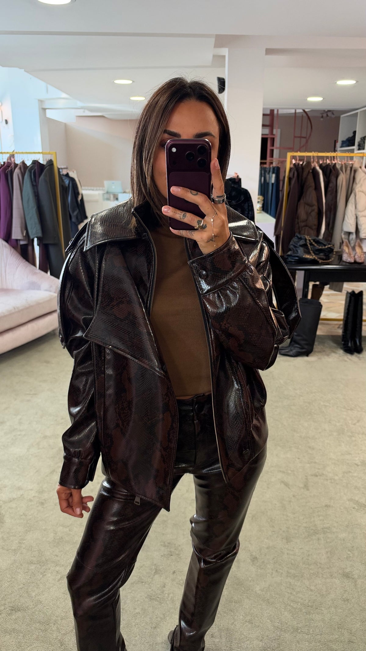 Bomber pitonato marrone in ecopelle Actualee