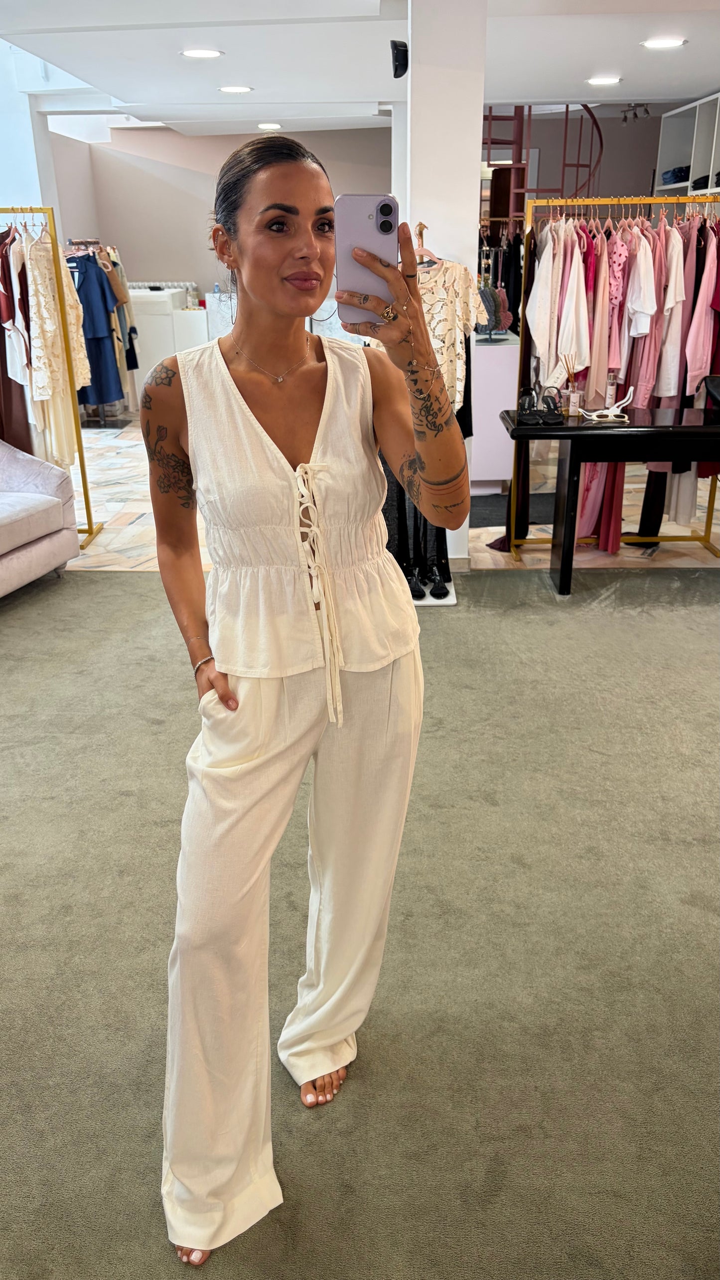 Pantaloni almira panna con pences ed elastico jx
