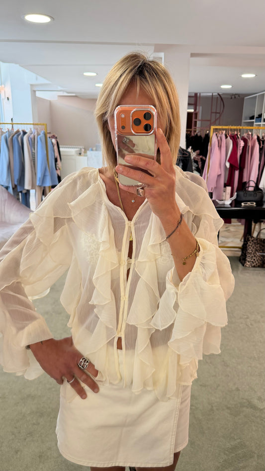 Camicia crema in crepe full volant gl