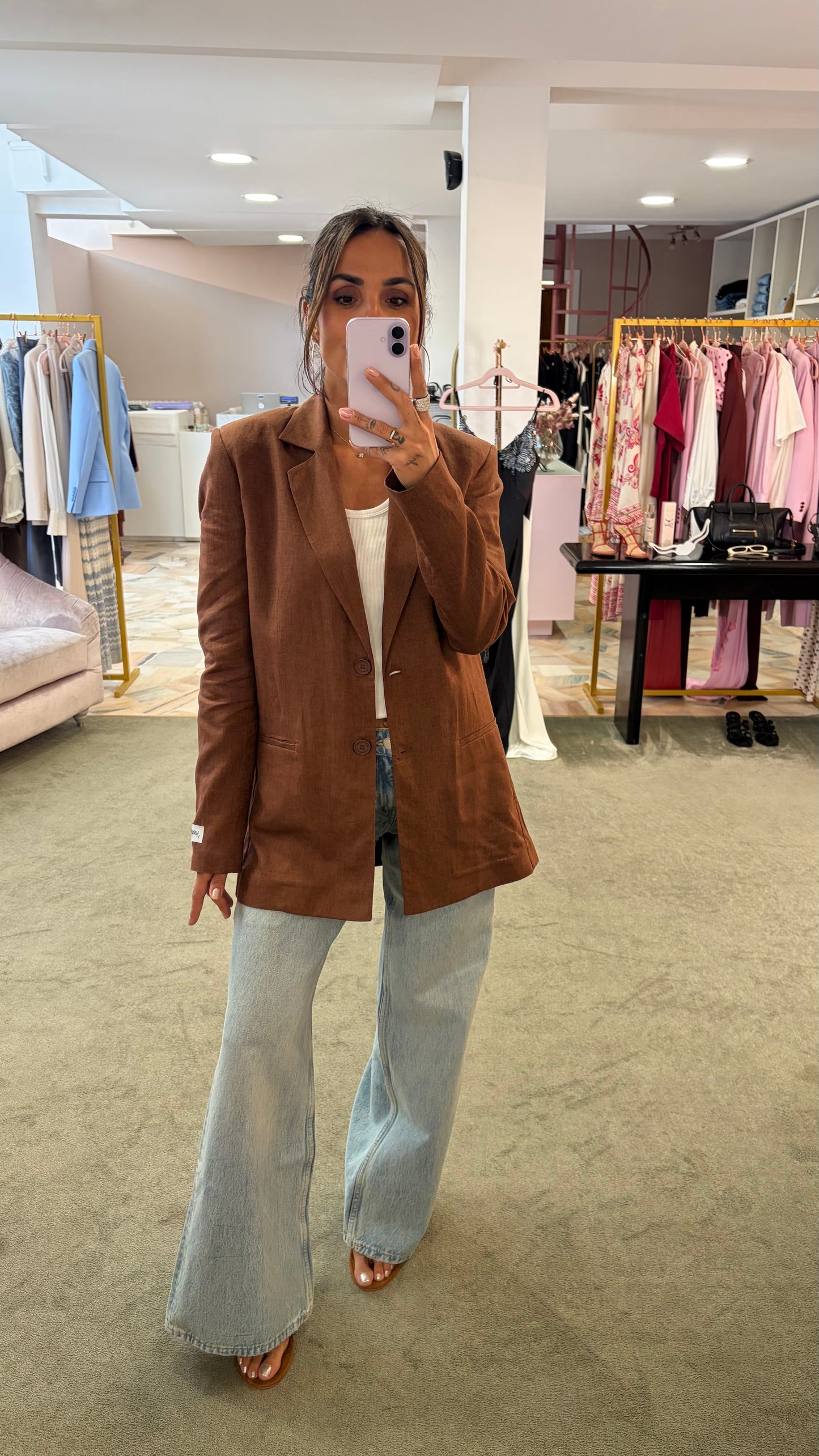 Blazer tabacco in lino monopetto Hinnominate