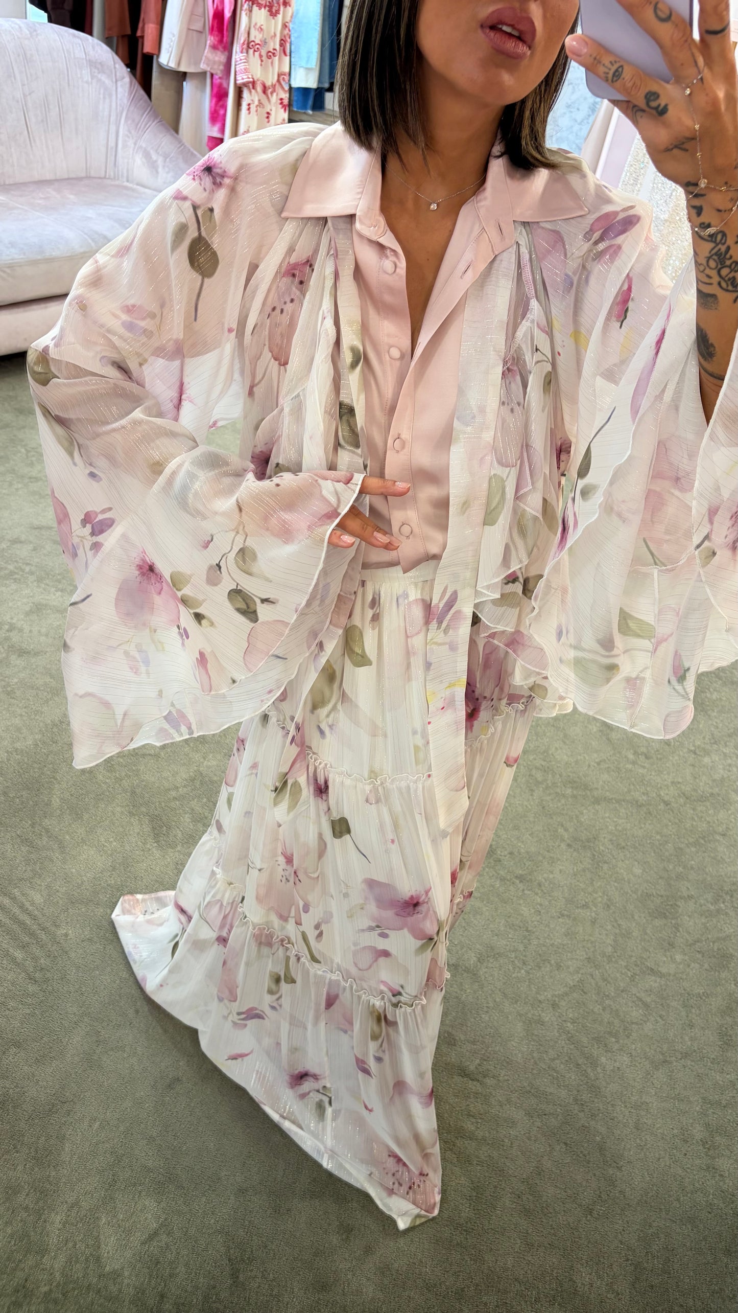 Coprispalle camicia lamè fiori con volant Actualee