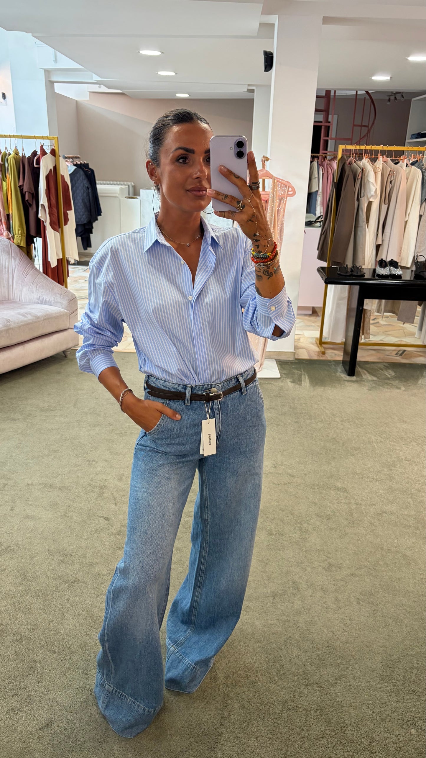 Camicia celeste a righe regular Marsem