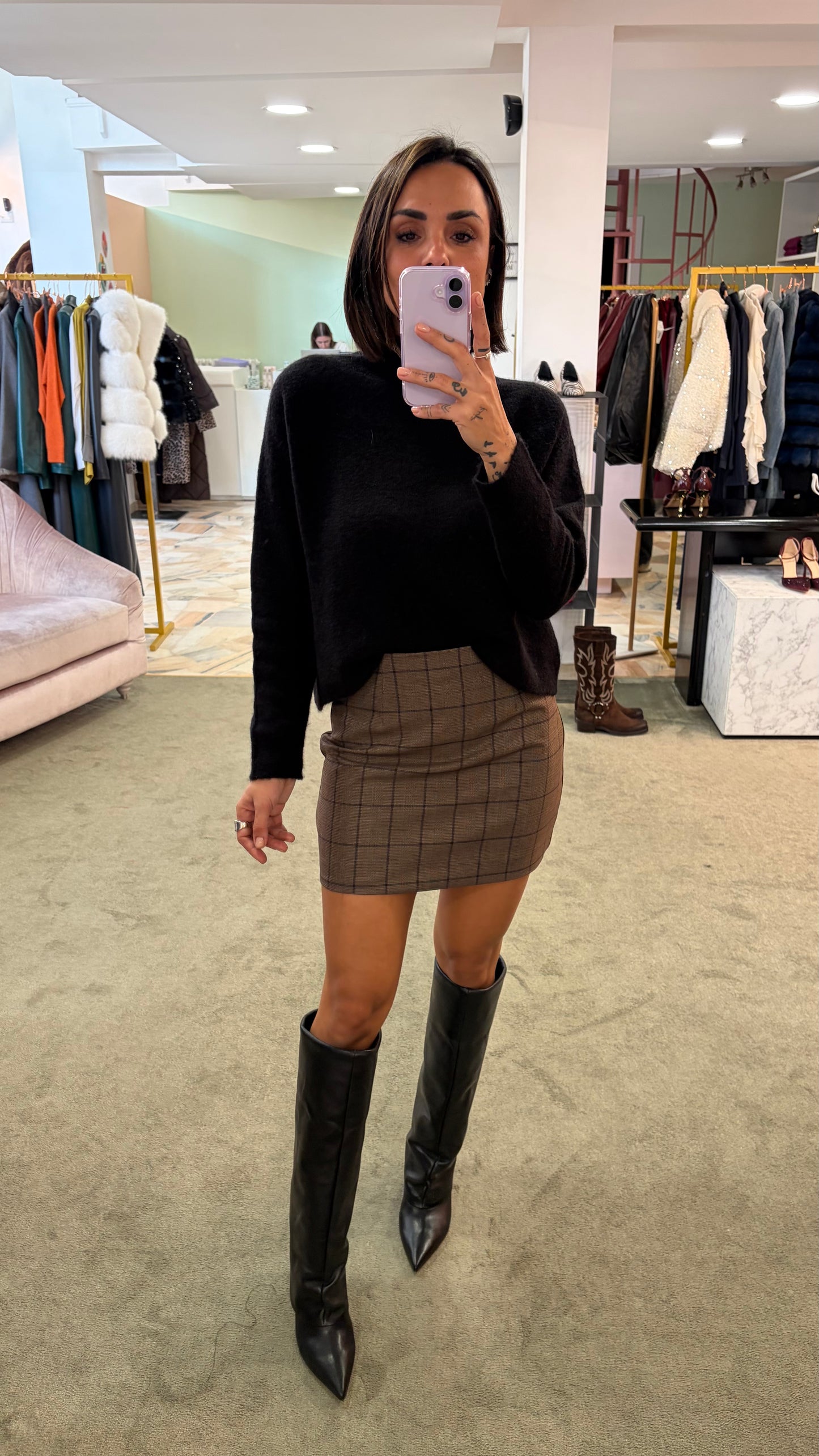 Minigonna marrone in check gl