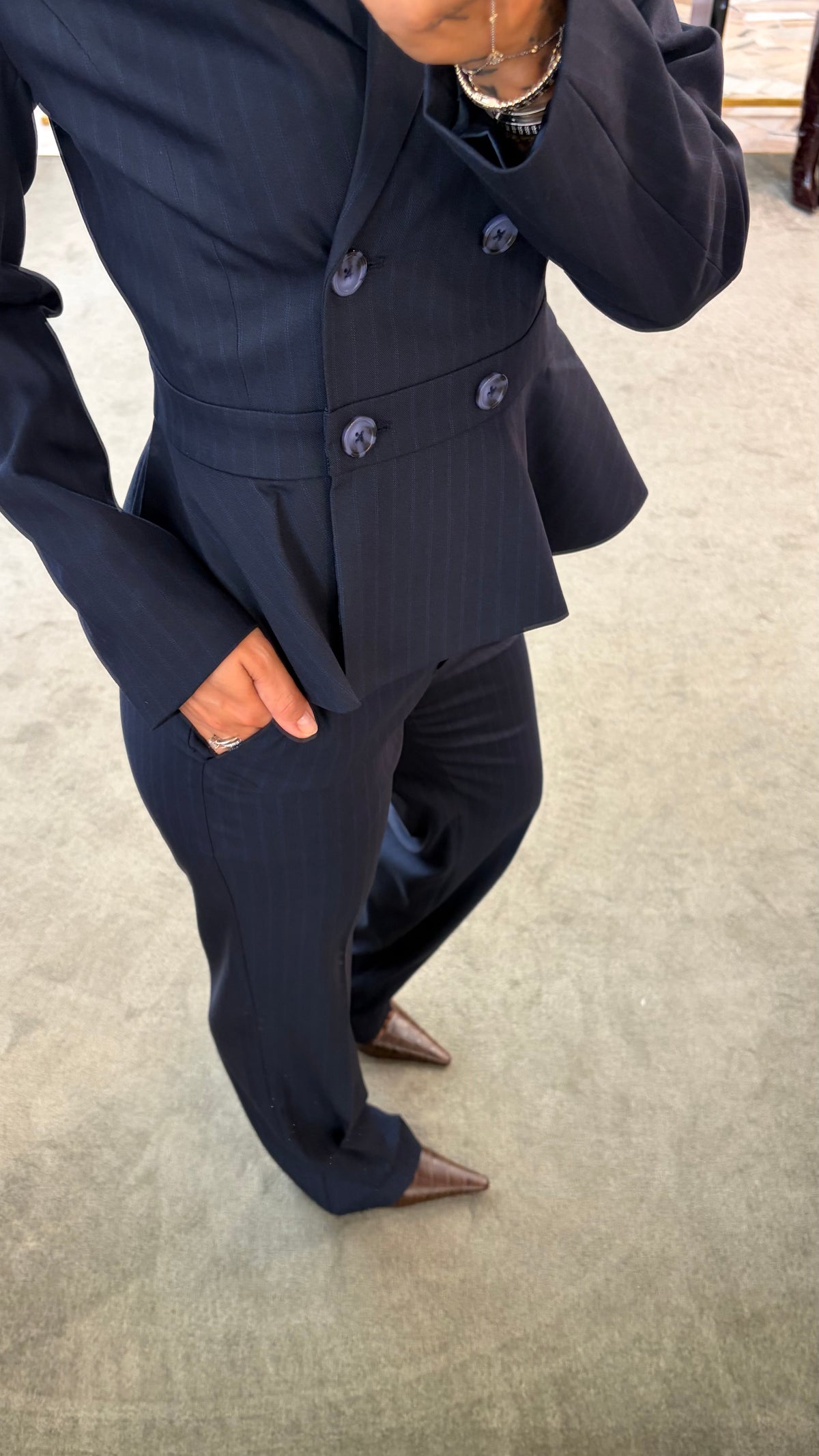 Pantaloni blu gessati cigarette fr
