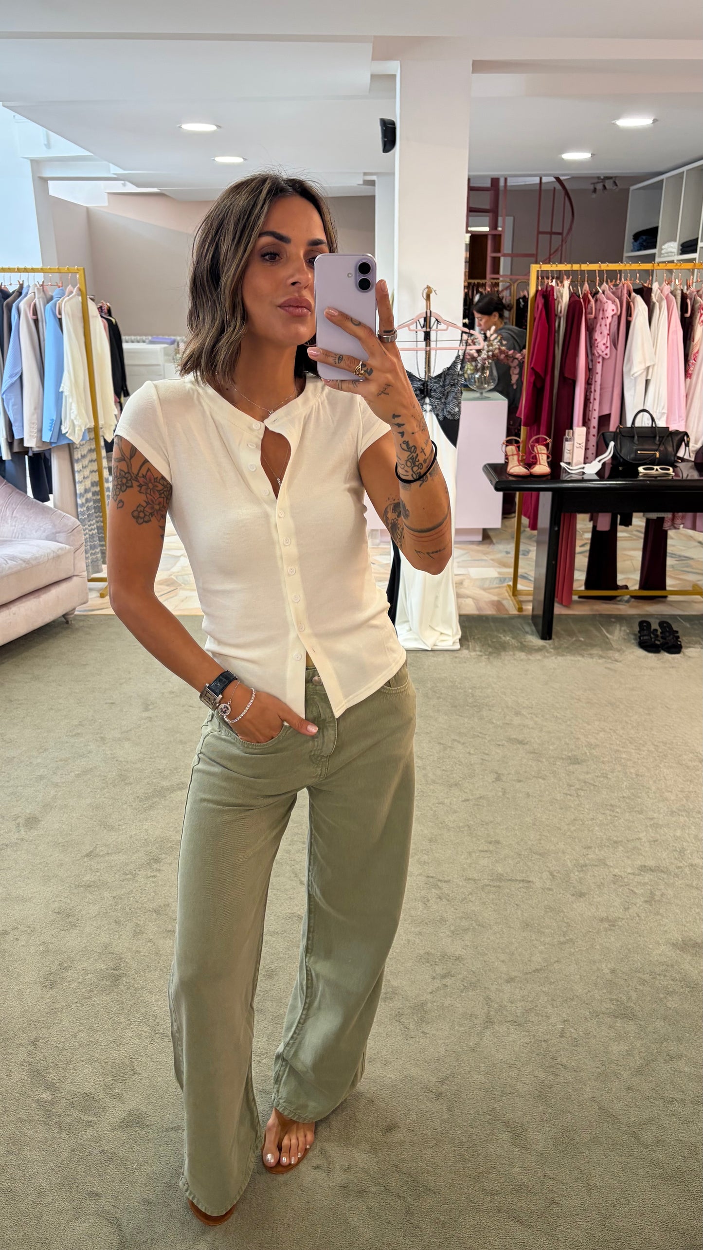 Cardigan t-shirt bianco con bottoncini gl