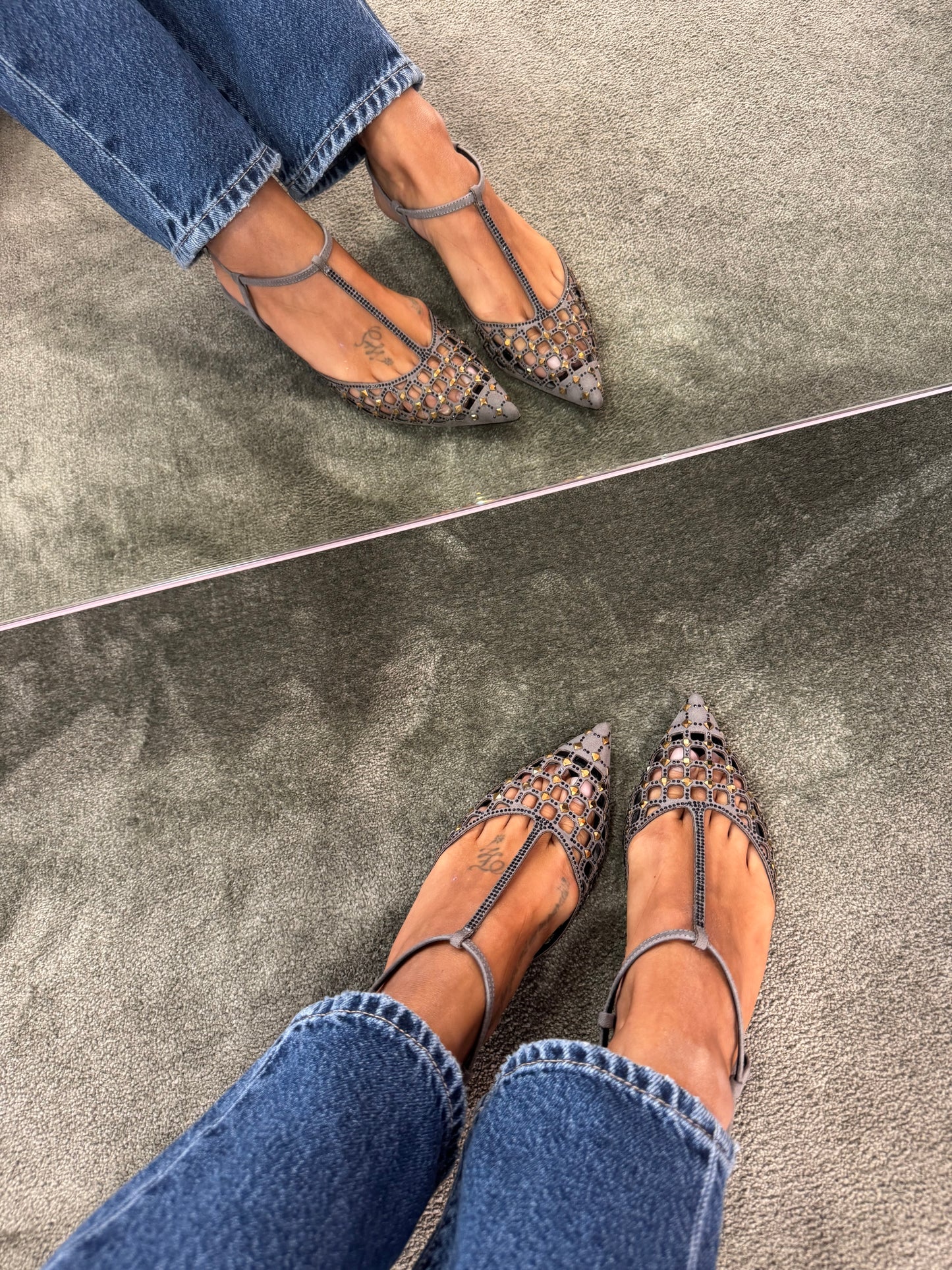Slingback grigia a rete crystal
