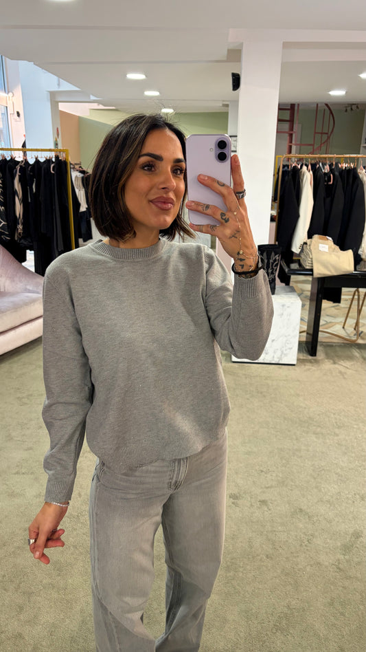 Maglione grigio girocollo con micropaillettes ay