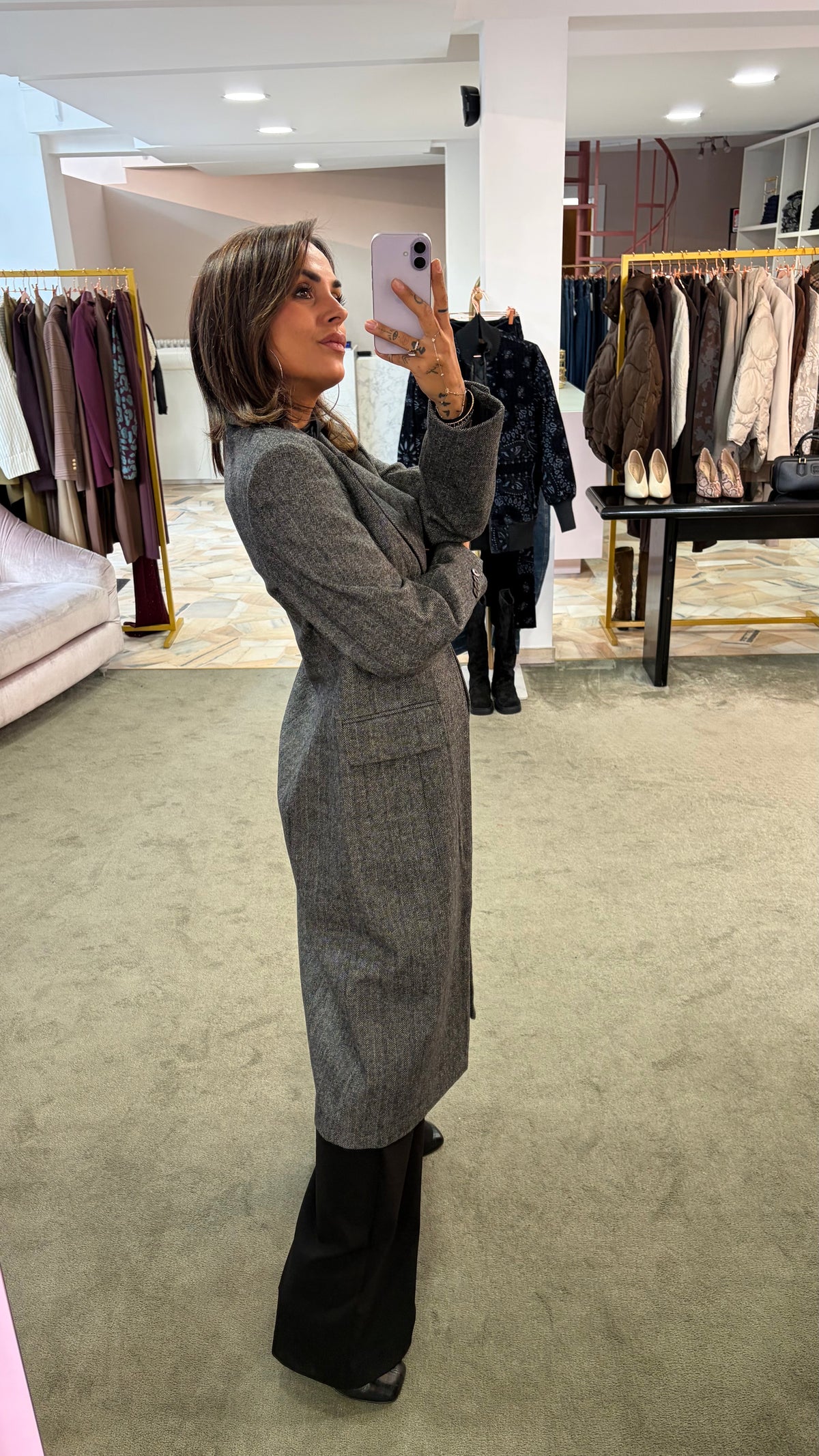 Cappotto spigato nero e bianco aw