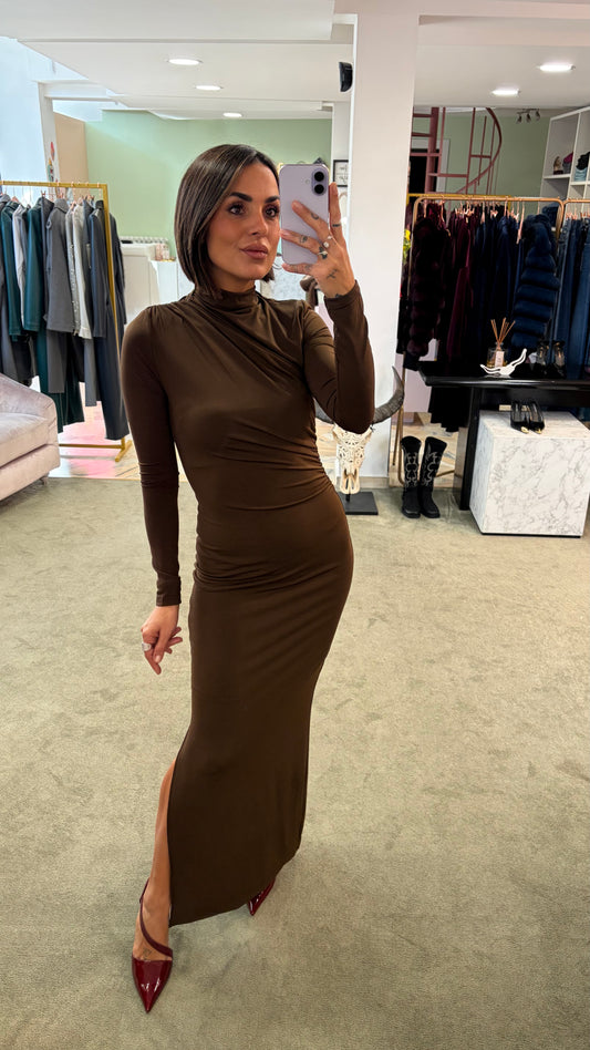 Abito lupetto tubino moka con arricciature gl