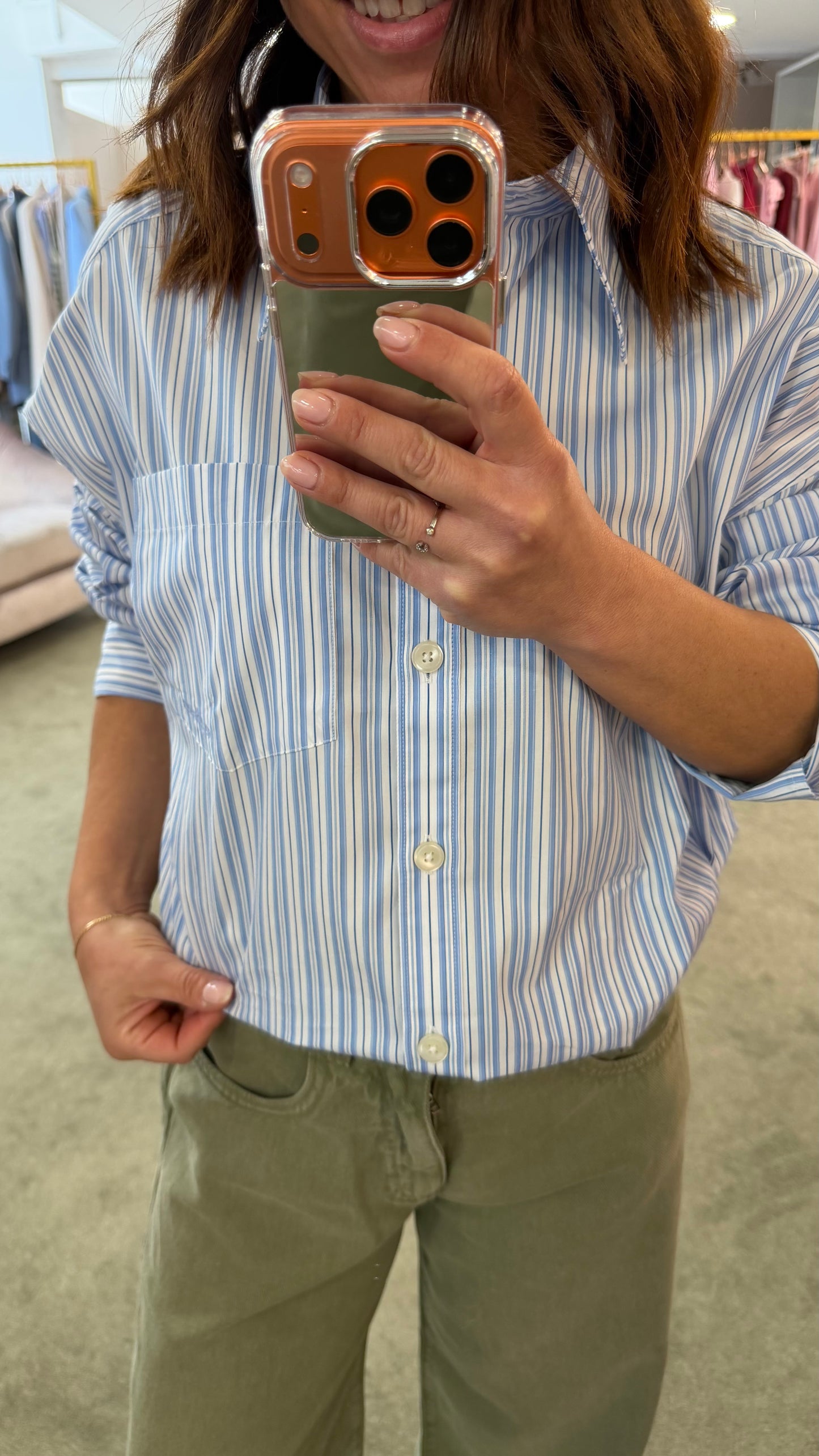 Camicia over a righe azzurra e bianca sl