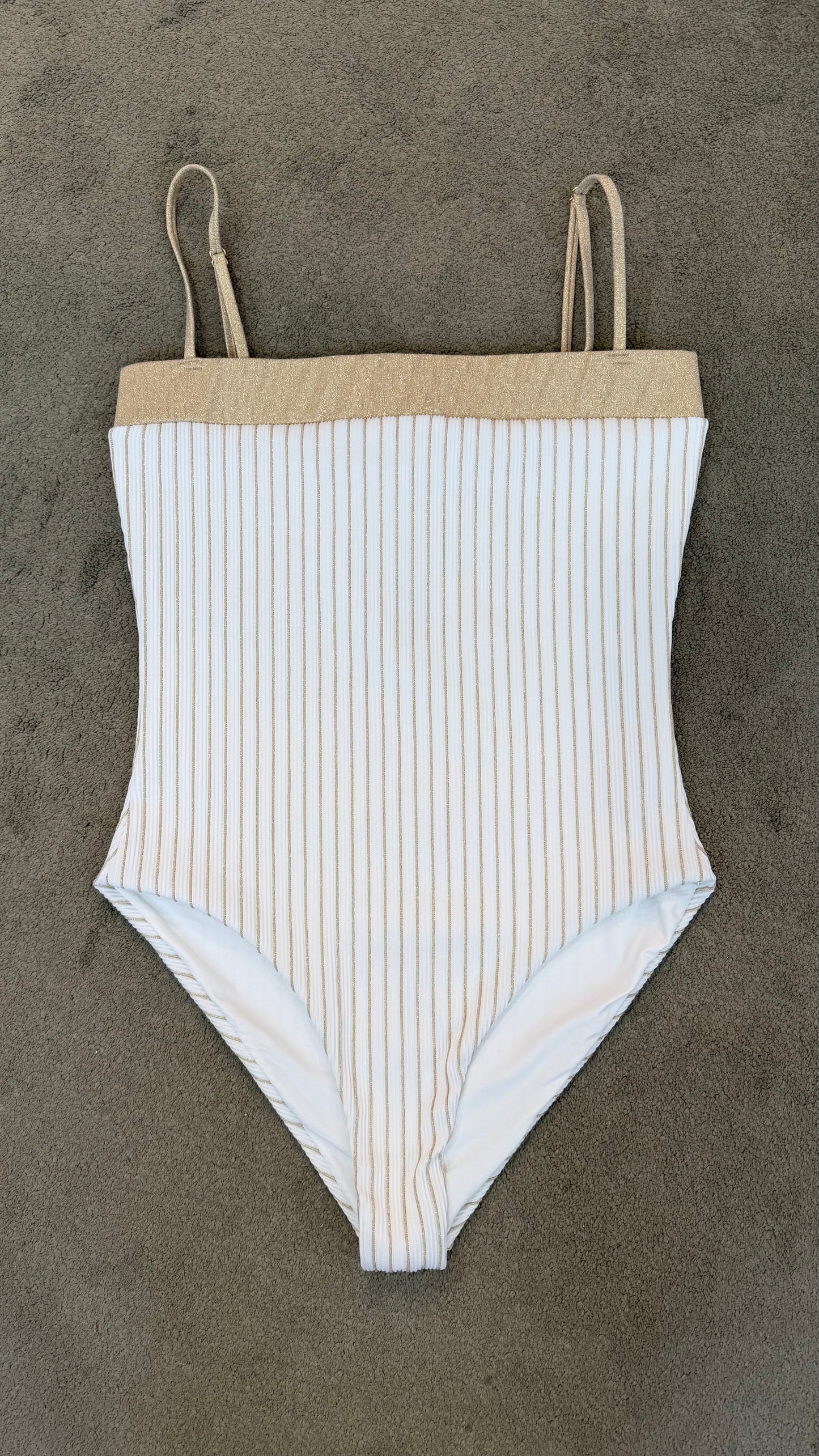 Costume intero bianco a righe gold