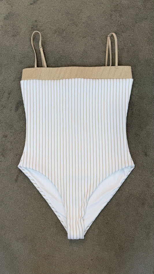 Costume intero bianco a righe gold