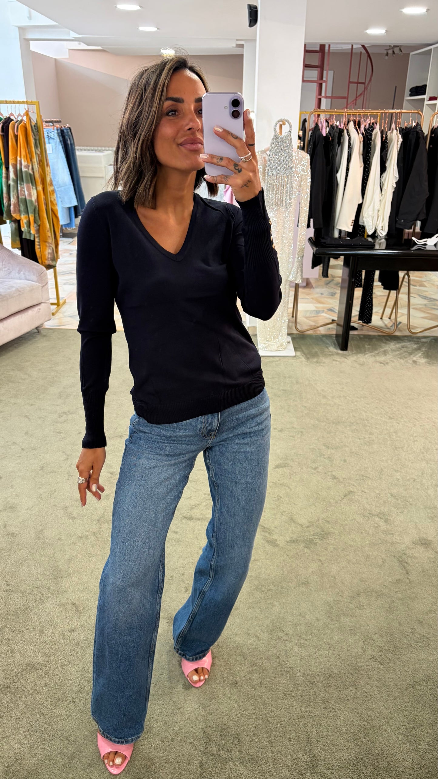 Maglione scollo a v blu notte fr