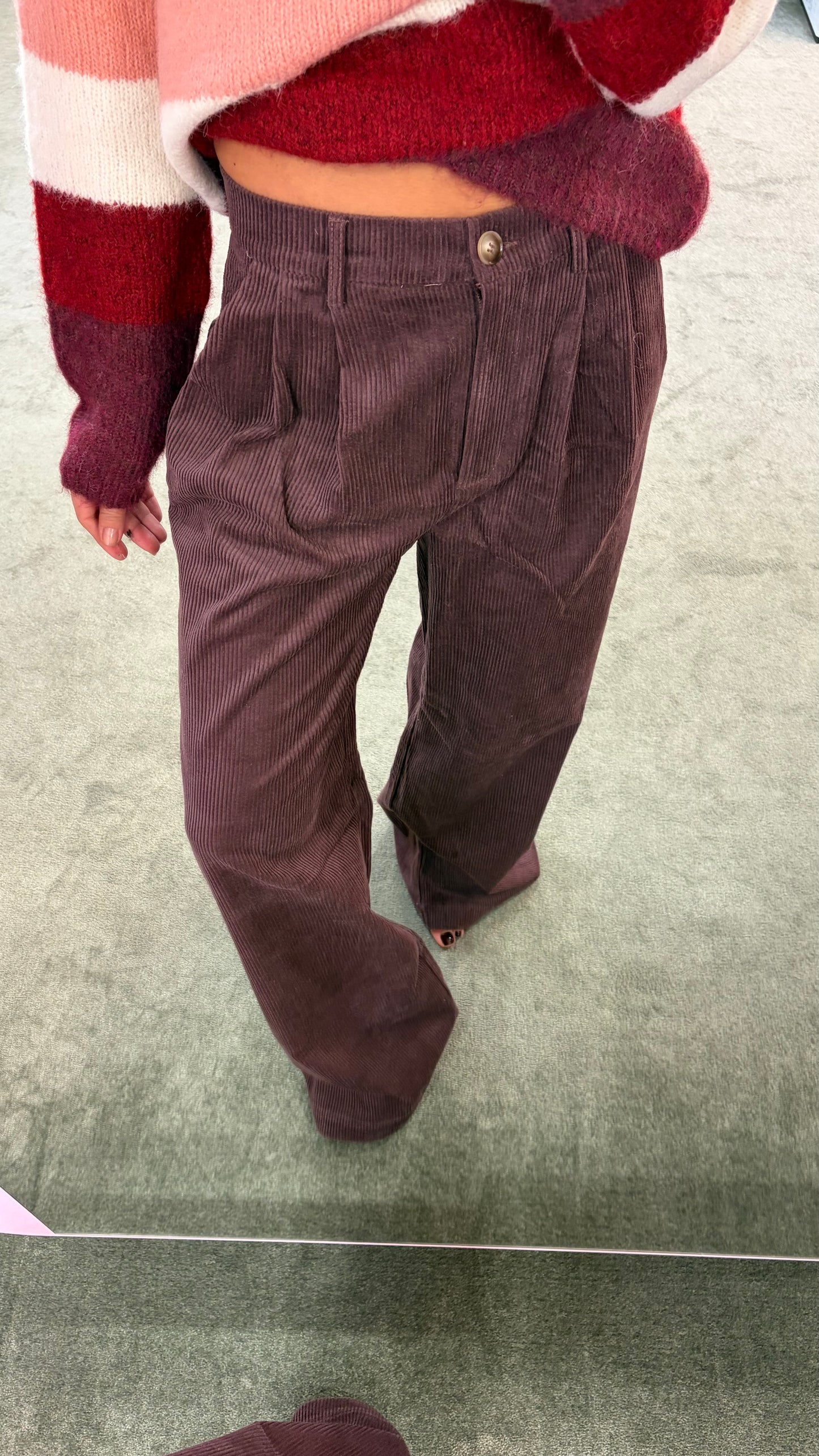 Pantaloni prugna a costine in velluto gl