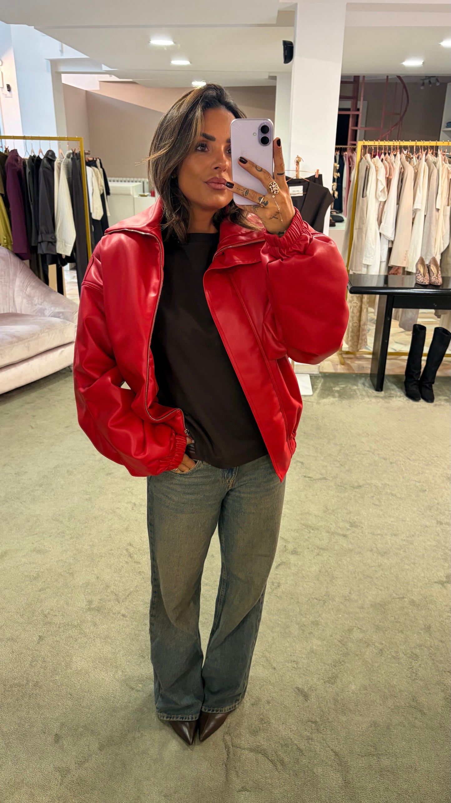 Bomber over rosso in eco pelle ks