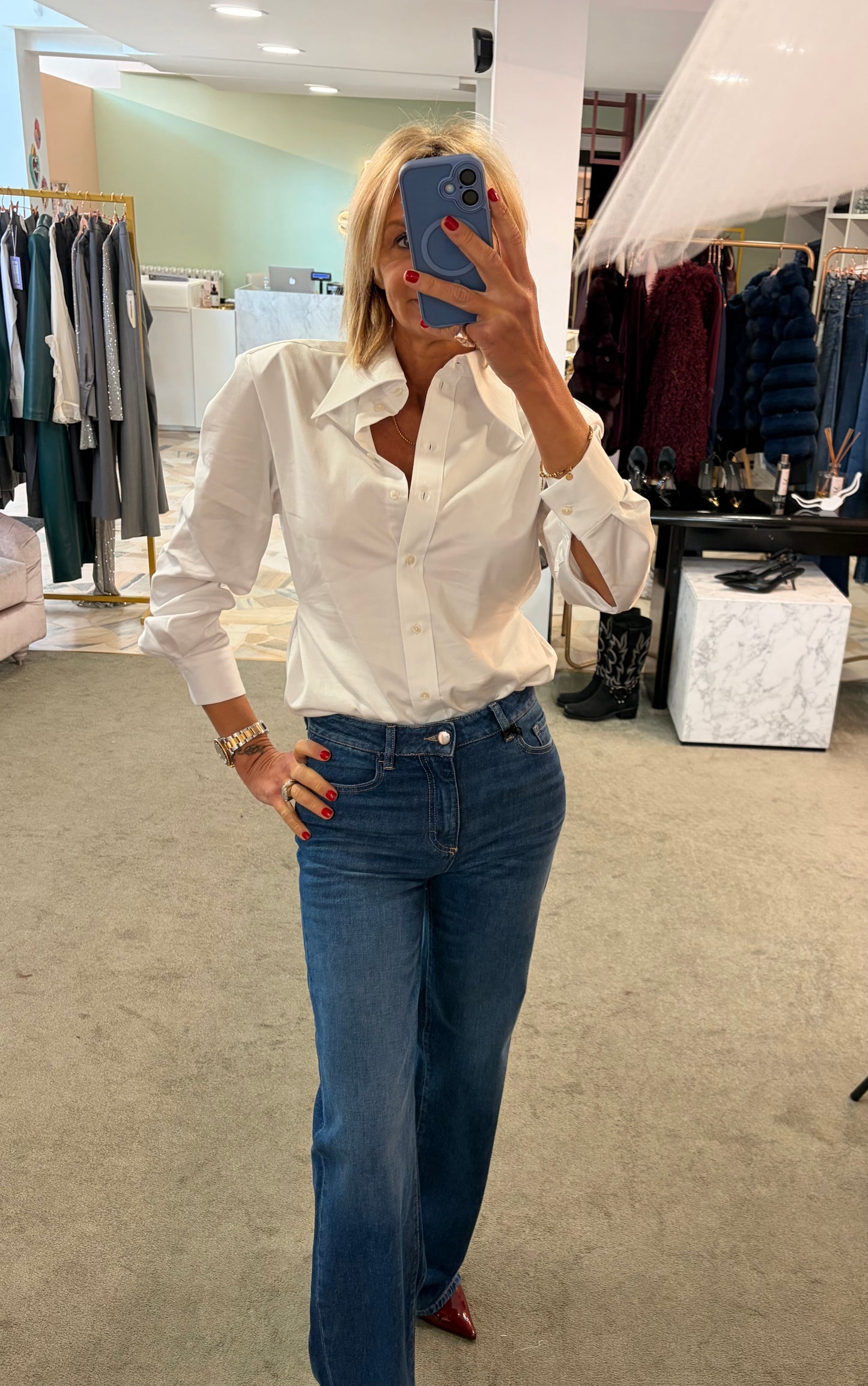 Camicia bianca slim con spallotte sl