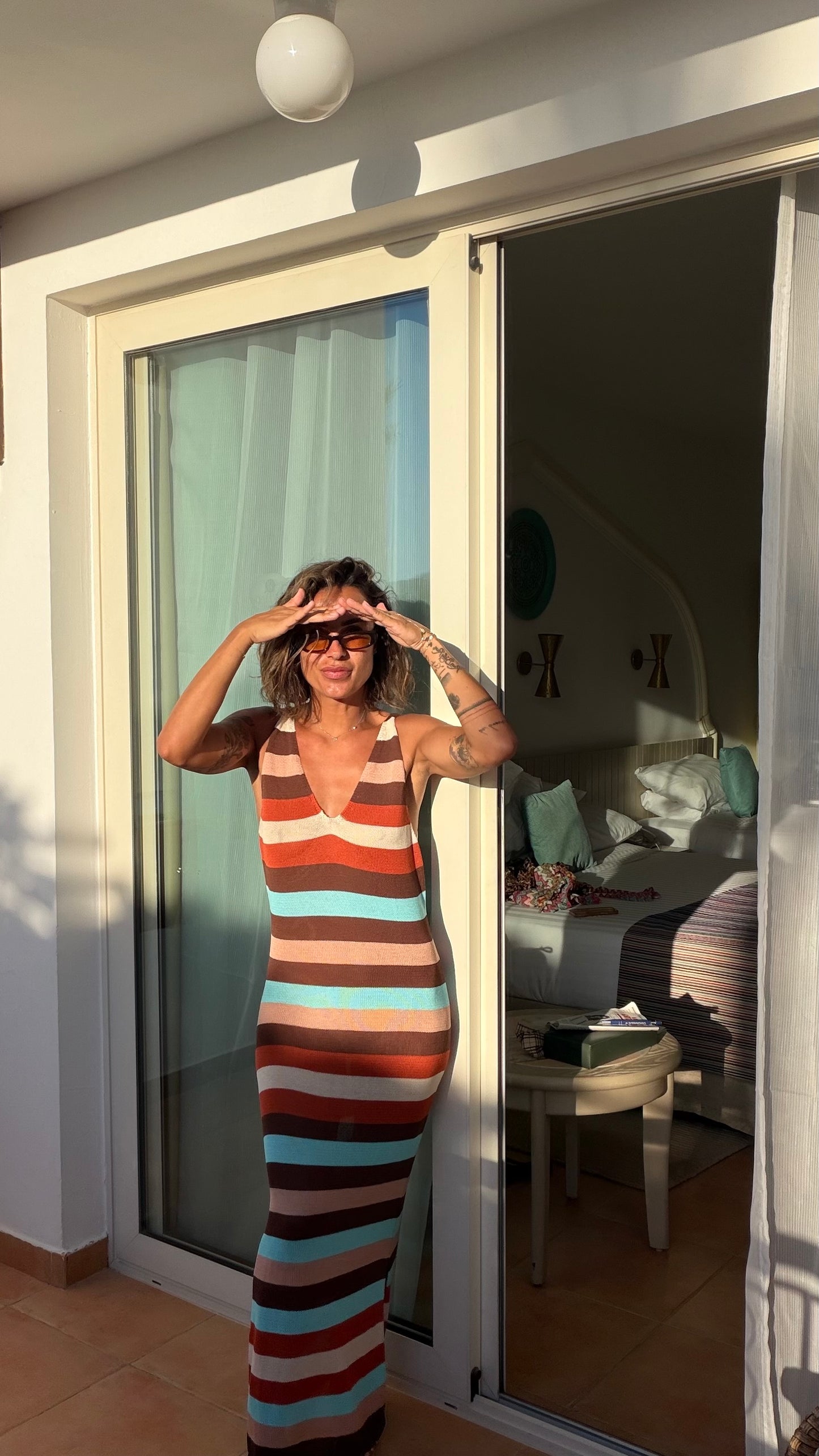 Abito lungo multicolor a righe in maglia Me Fui