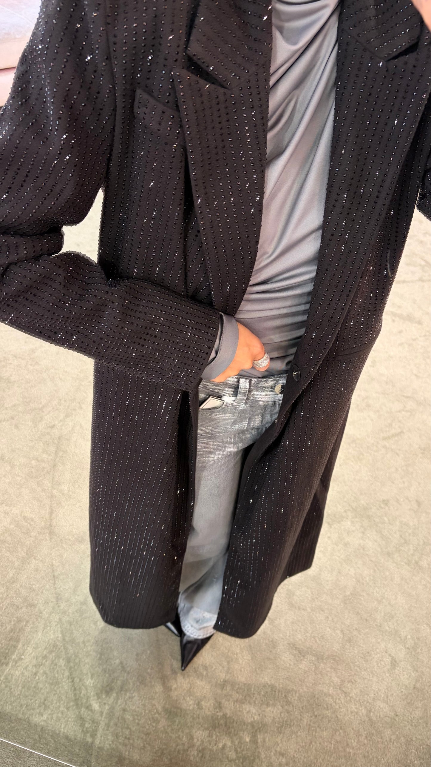 Cappotto lungo nero cristalli tw