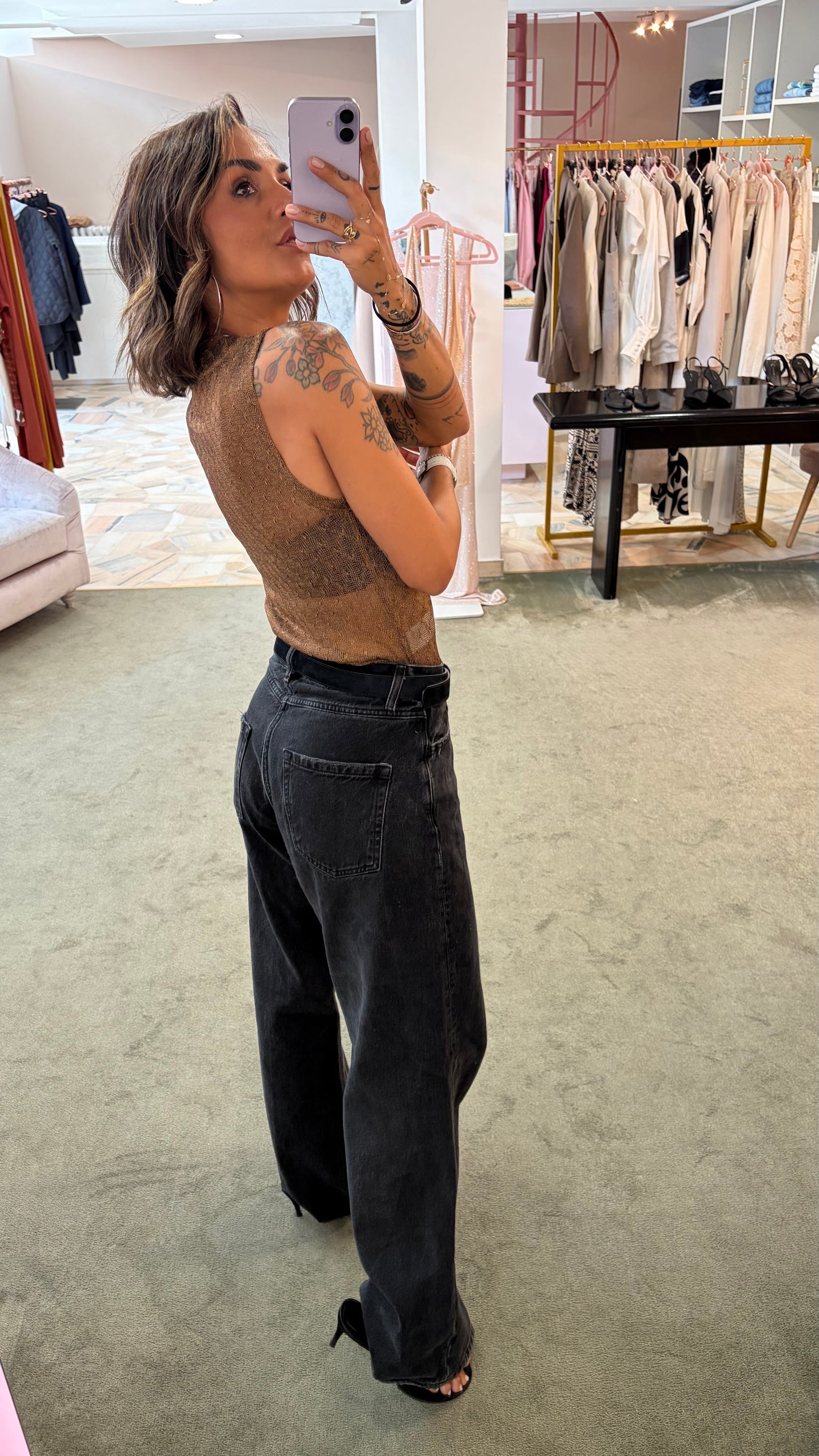 Canotta girocollo bronzo in lurex ay