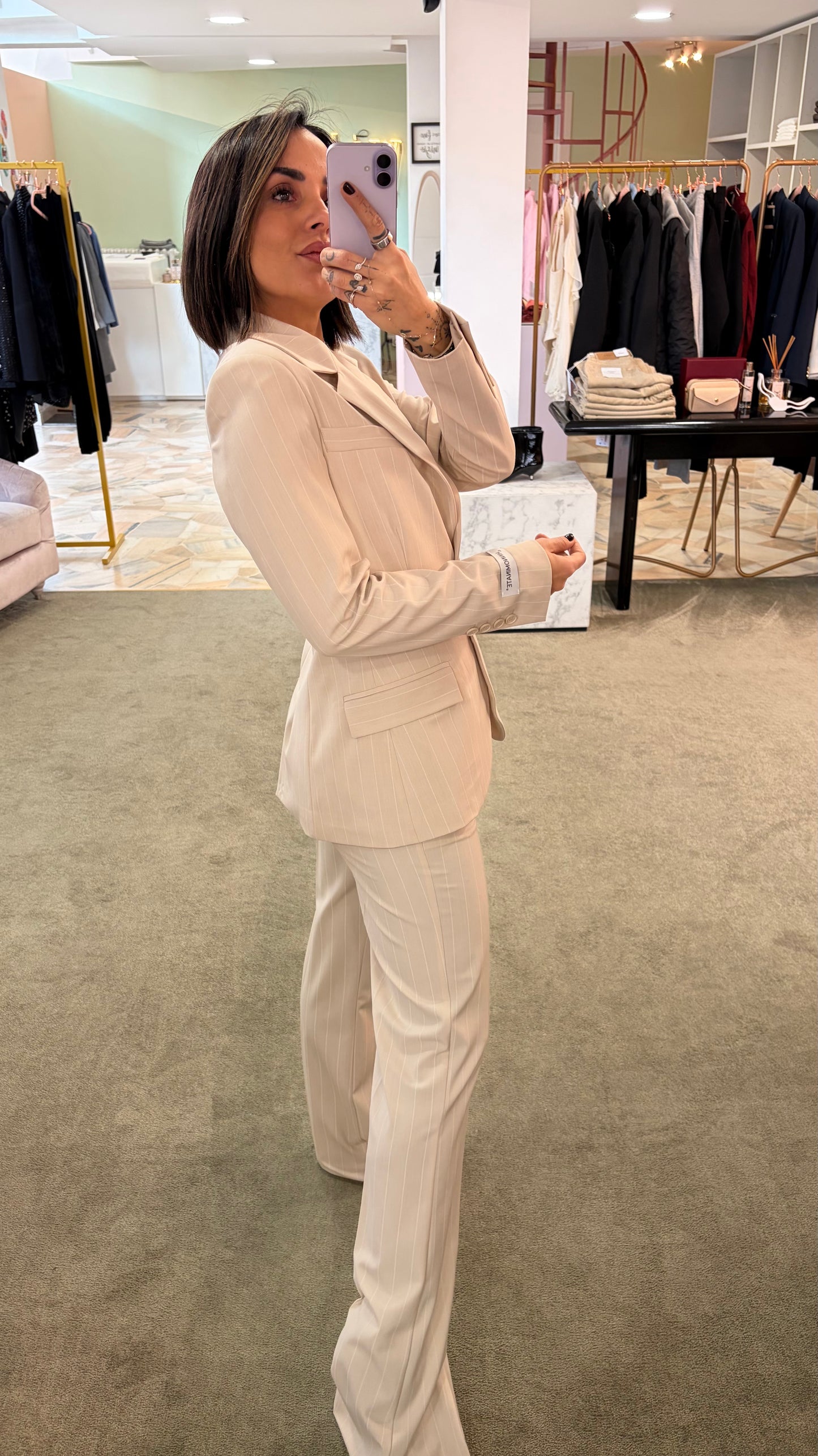 Blazer monopetto beige Hinnominate gessato