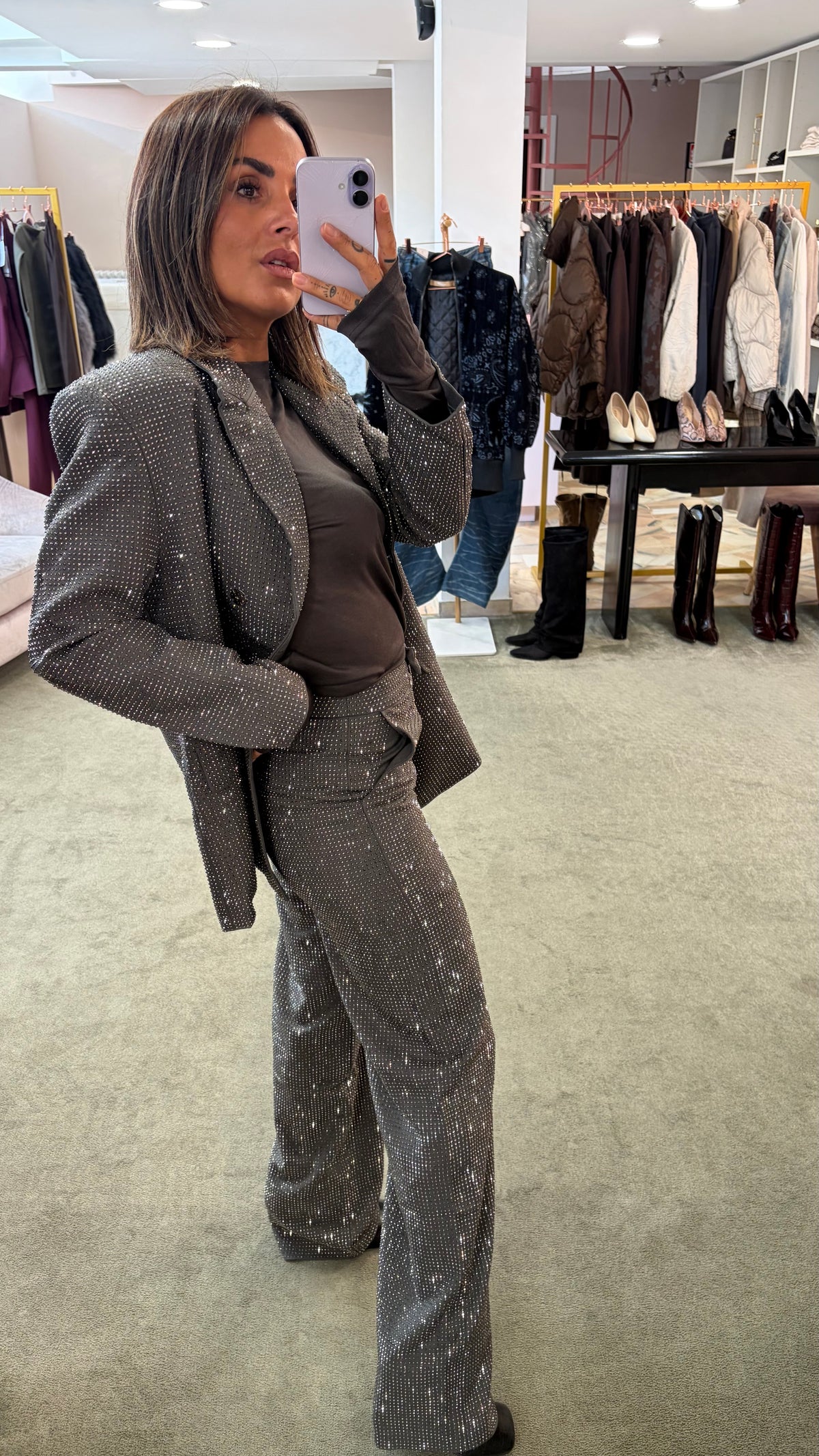 Blazer doppiopetto grigio con cristalli tw