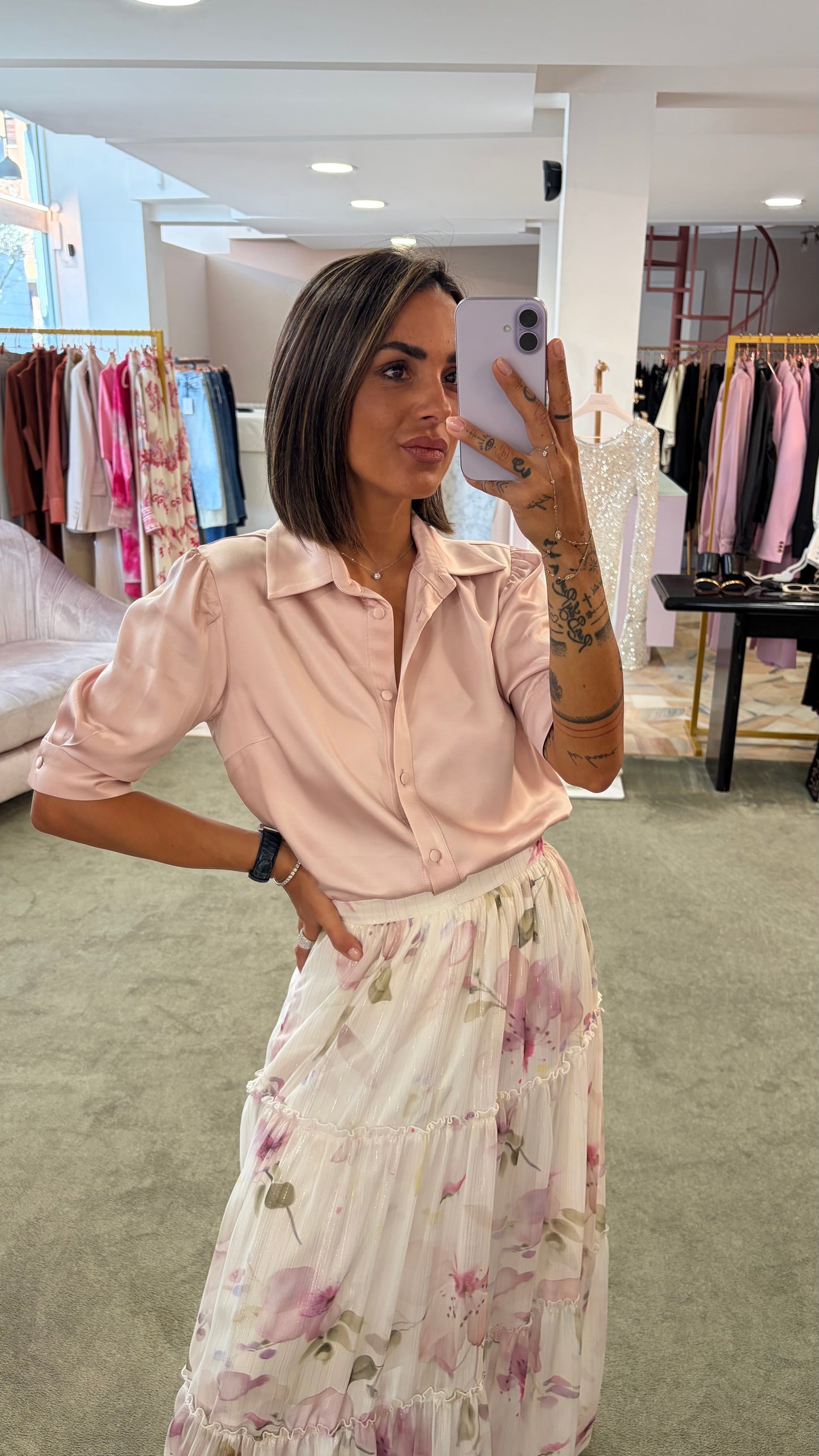 Coprispalle camicia lamè fiori con volant Actualee