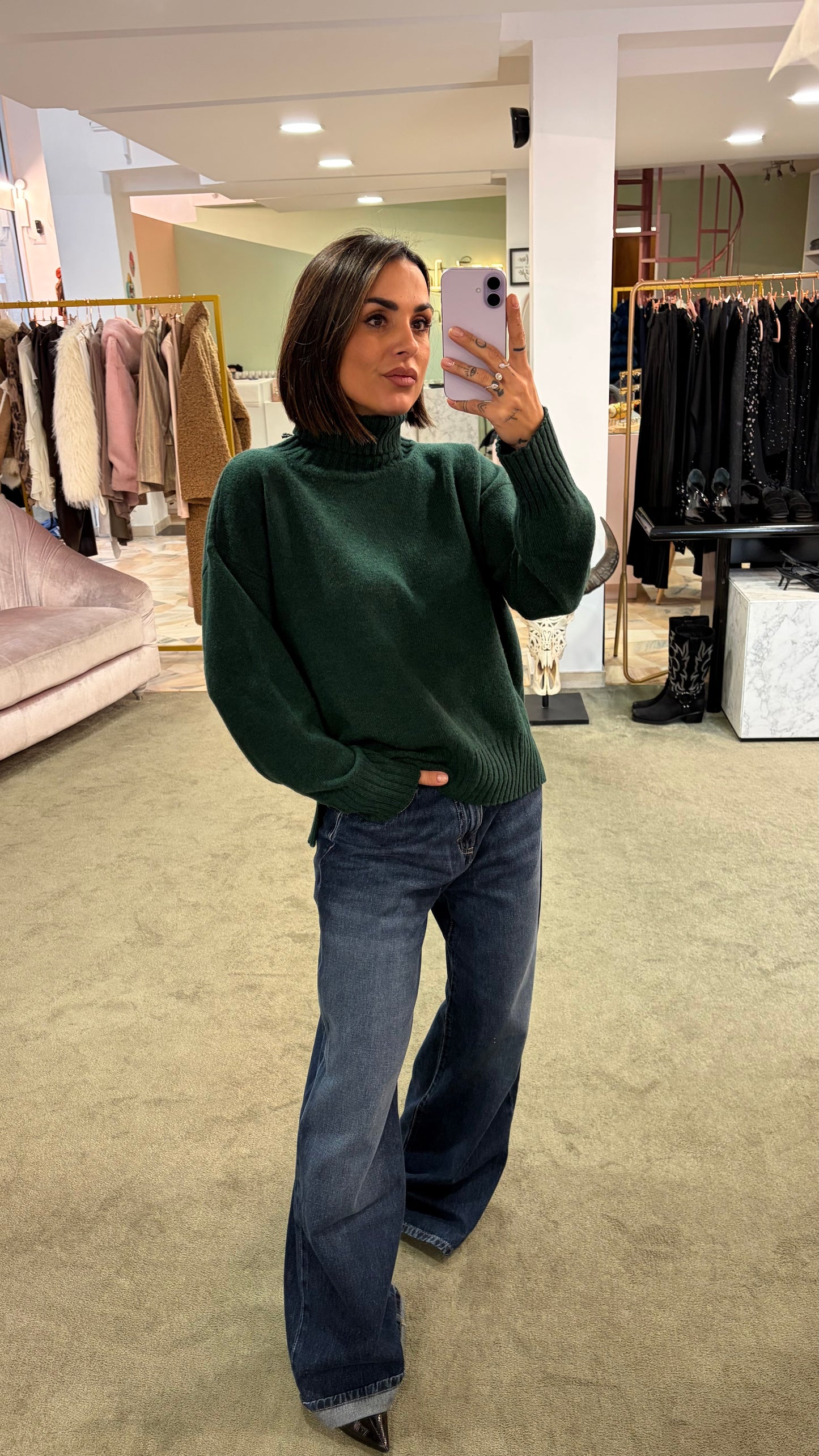 Dolcevita verde a scatoletta in lana Irish